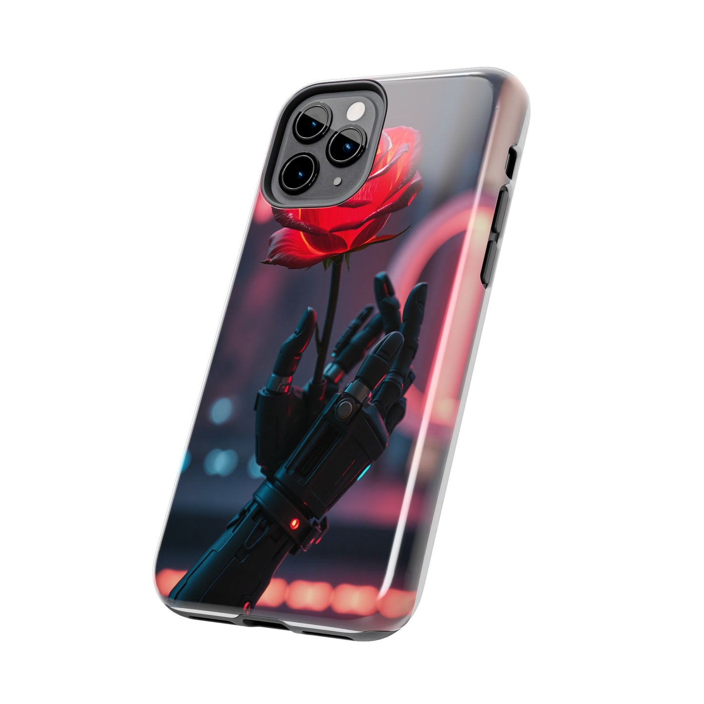 Futuristic Tough Phone Case with Robotic Rose Design | Durable Protection