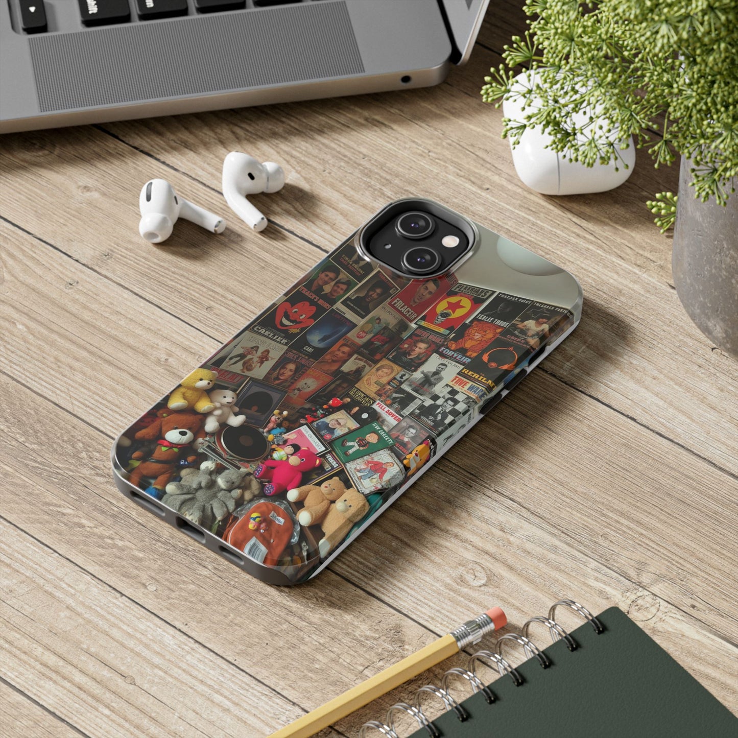 Retro Vibe Tough Phone Case - Vintage Movie Posters & Plush Toys Design