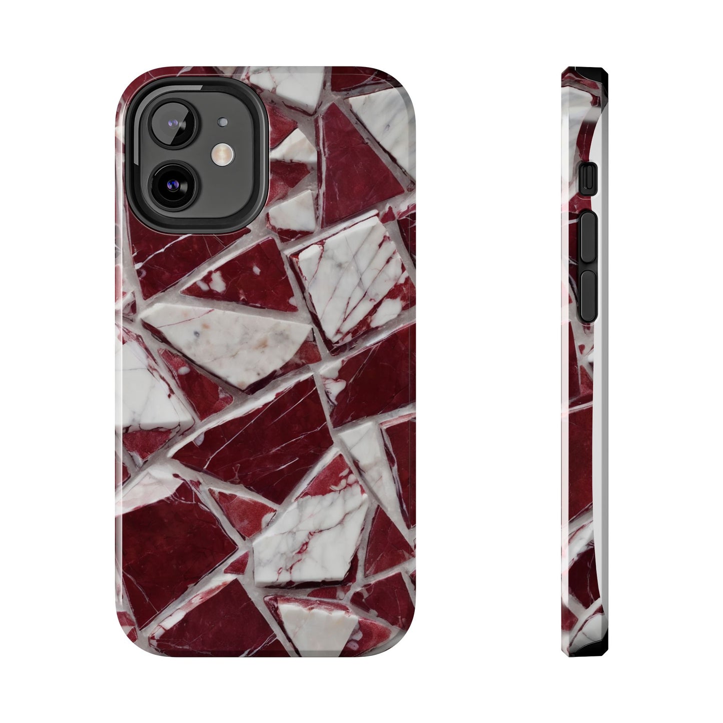Elegant Red Pieces Marble Pattern Tough Phone Case - Stylish Protection for iPhone