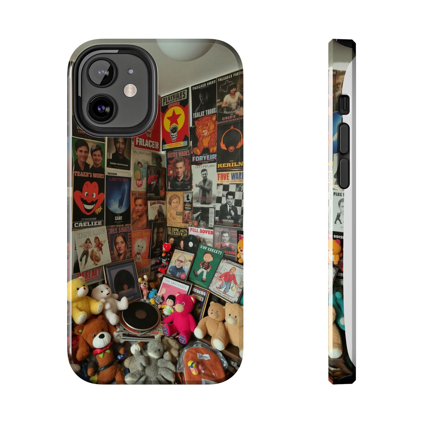 Retro Vibe Tough Phone Case - Vintage Movie Posters & Plush Toys Design