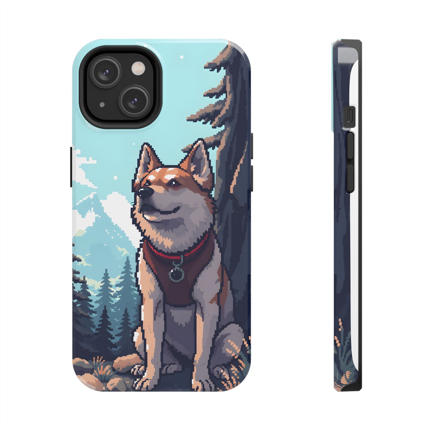 Retro Dog Adventure Tough Phone Case - Pixel Art Shiba Inu Design - for iPhone