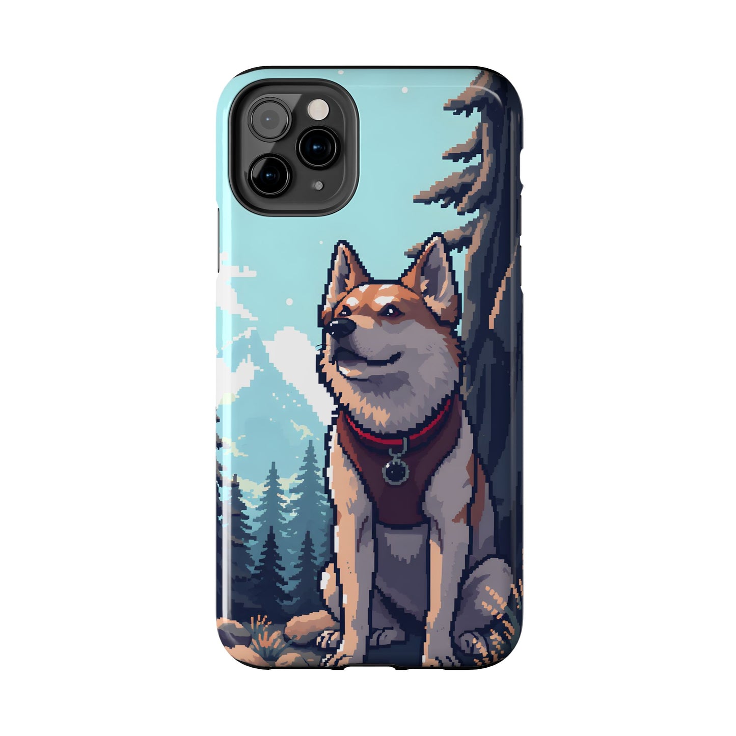 Retro Dog Adventure Tough Phone Case - Pixel Art Shiba Inu Design - for iPhone
