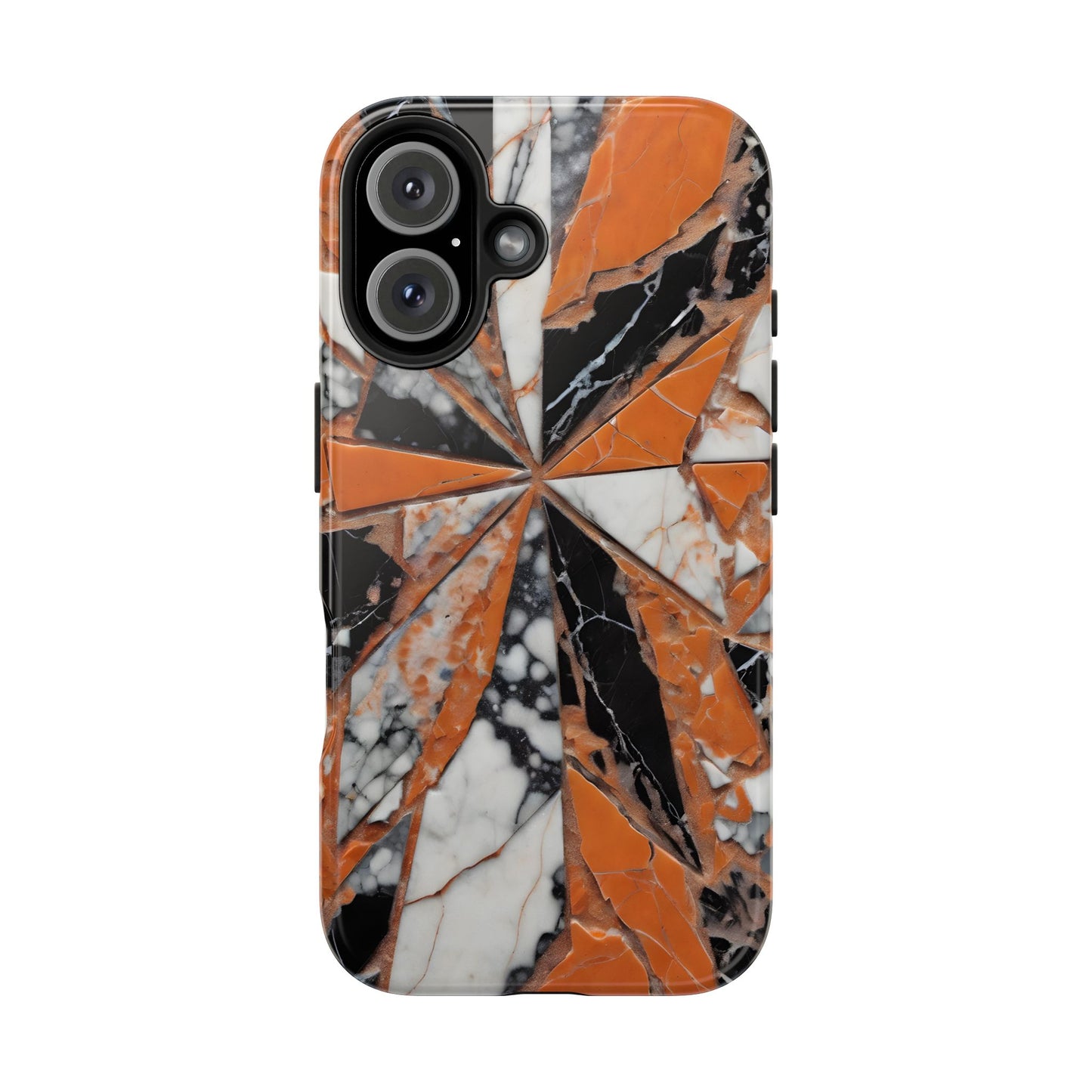 Shattered Pieces Marble Black and Orange Tough Phone Case - for iPhone