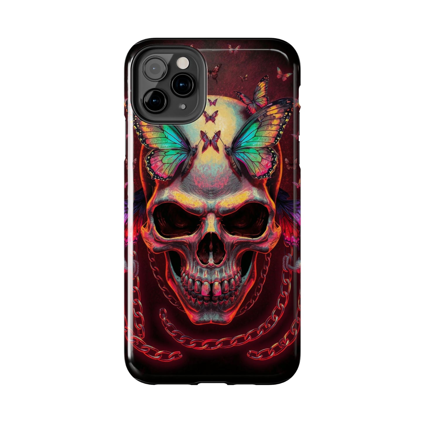 Gothic Skull Phone Case with Butterflies - Durable Tough Phone Case
