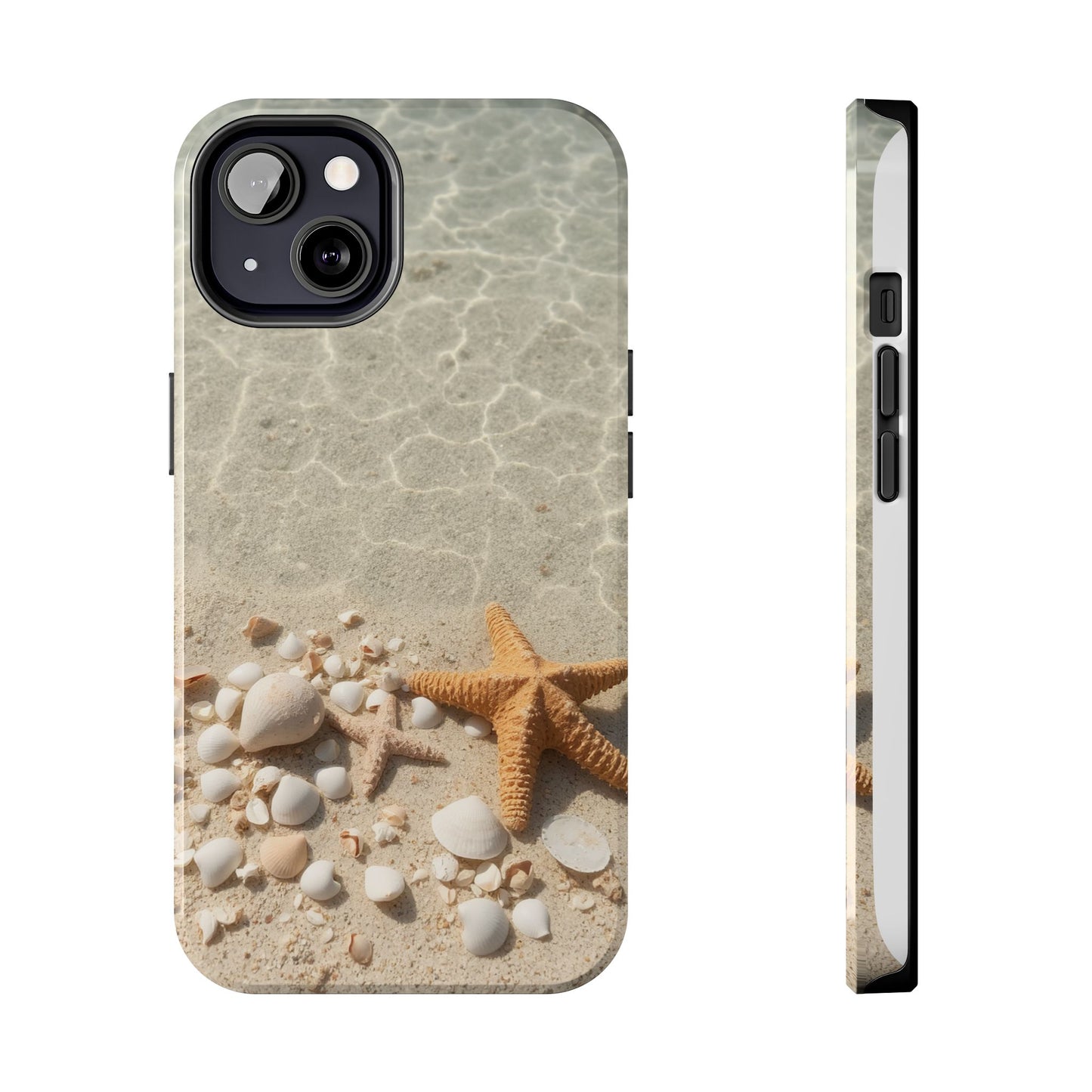Beach-Inspired Tough Phone Case with Starfish and Seashell Design