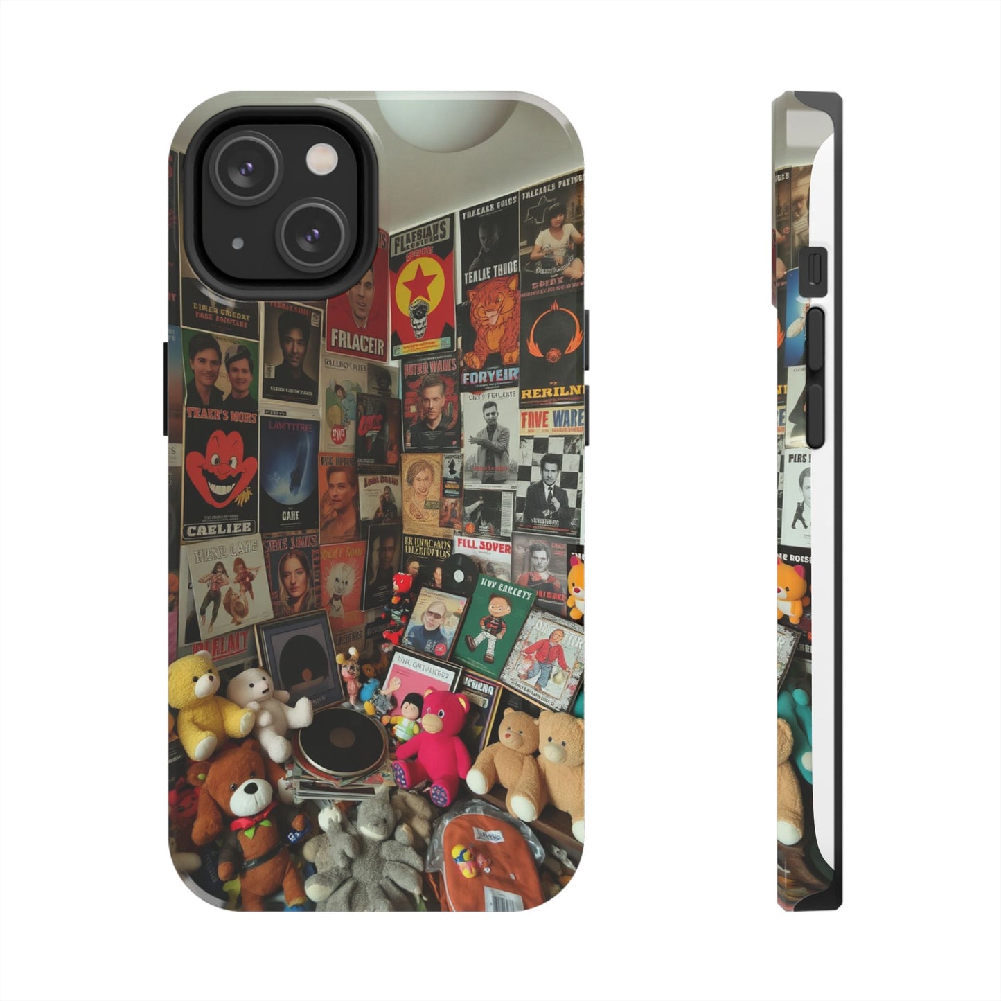 Retro Vibe Tough Phone Case - Vintage Movie Posters & Plush Toys Design