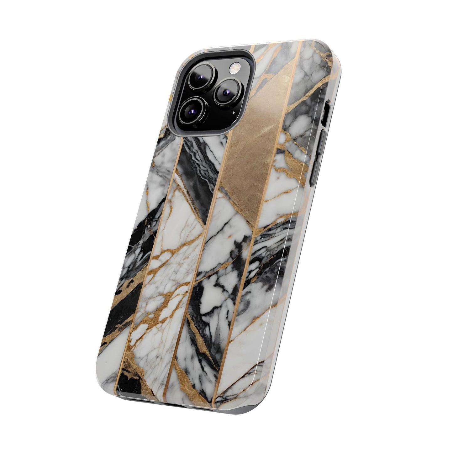 Marble Lines Tough Phone Case with Gold Accents - for iPhone