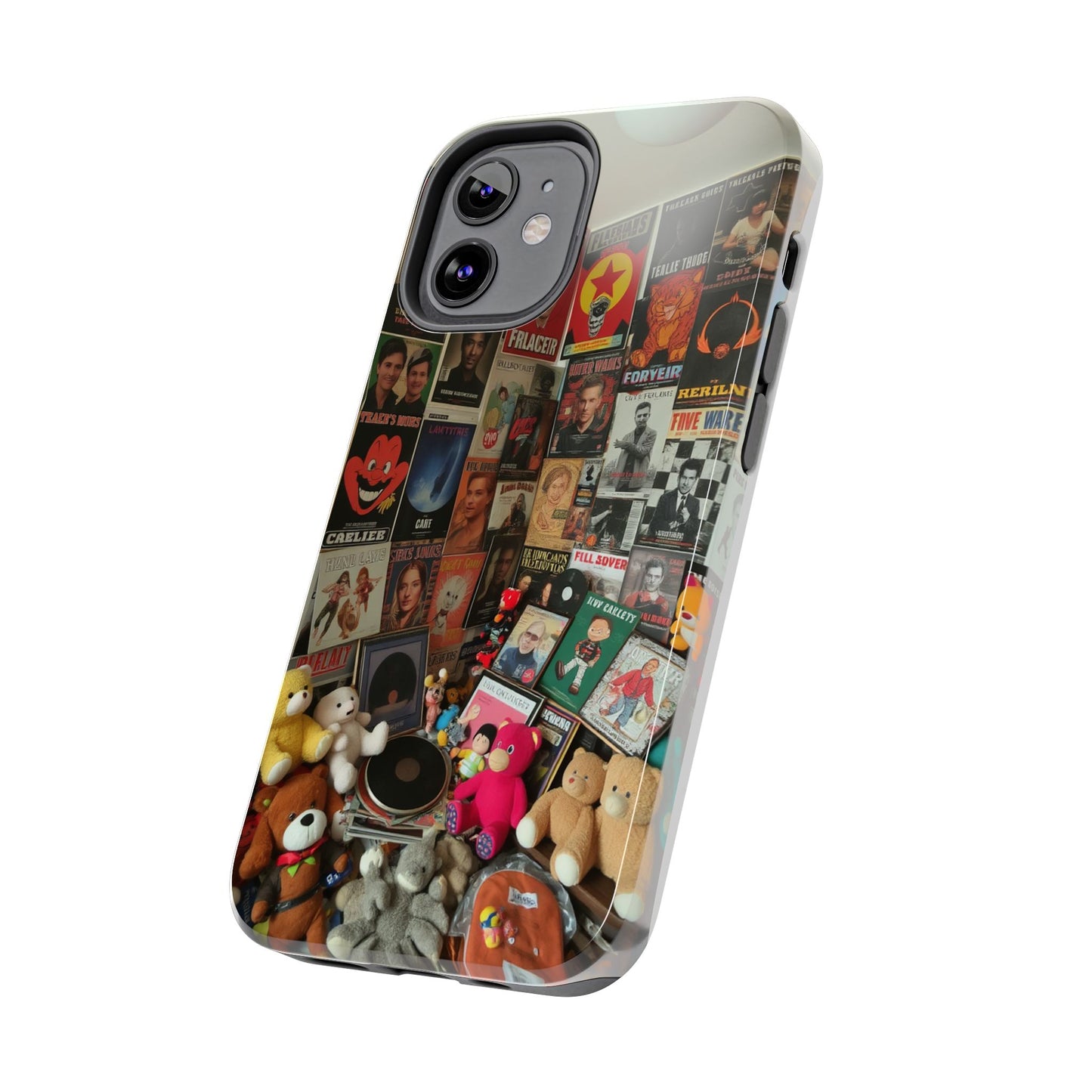 Retro Vibe Tough Phone Case - Vintage Movie Posters & Plush Toys Design