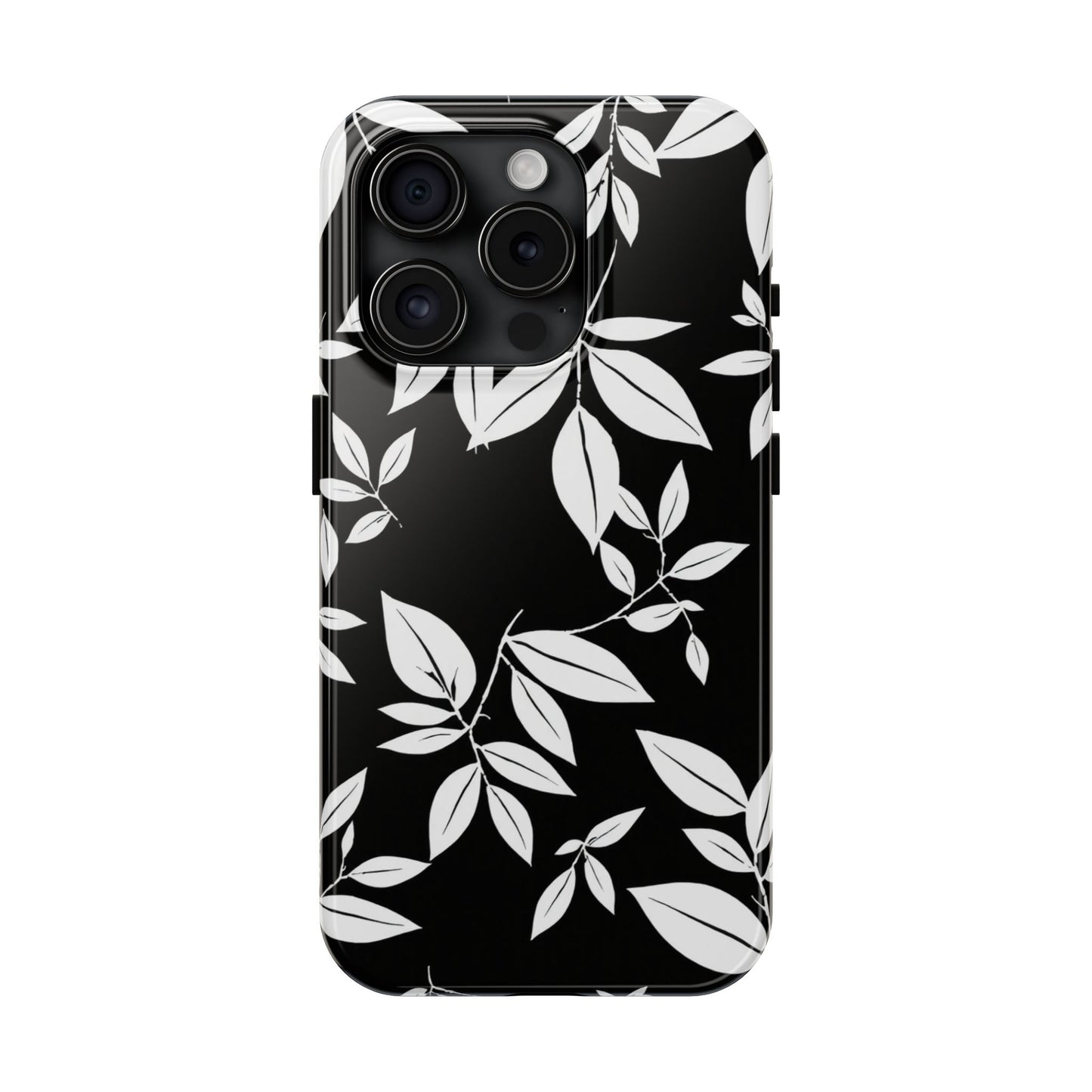 Chic Floral Tough Phone Case - Elegant Black & White Design for Stylish Protection