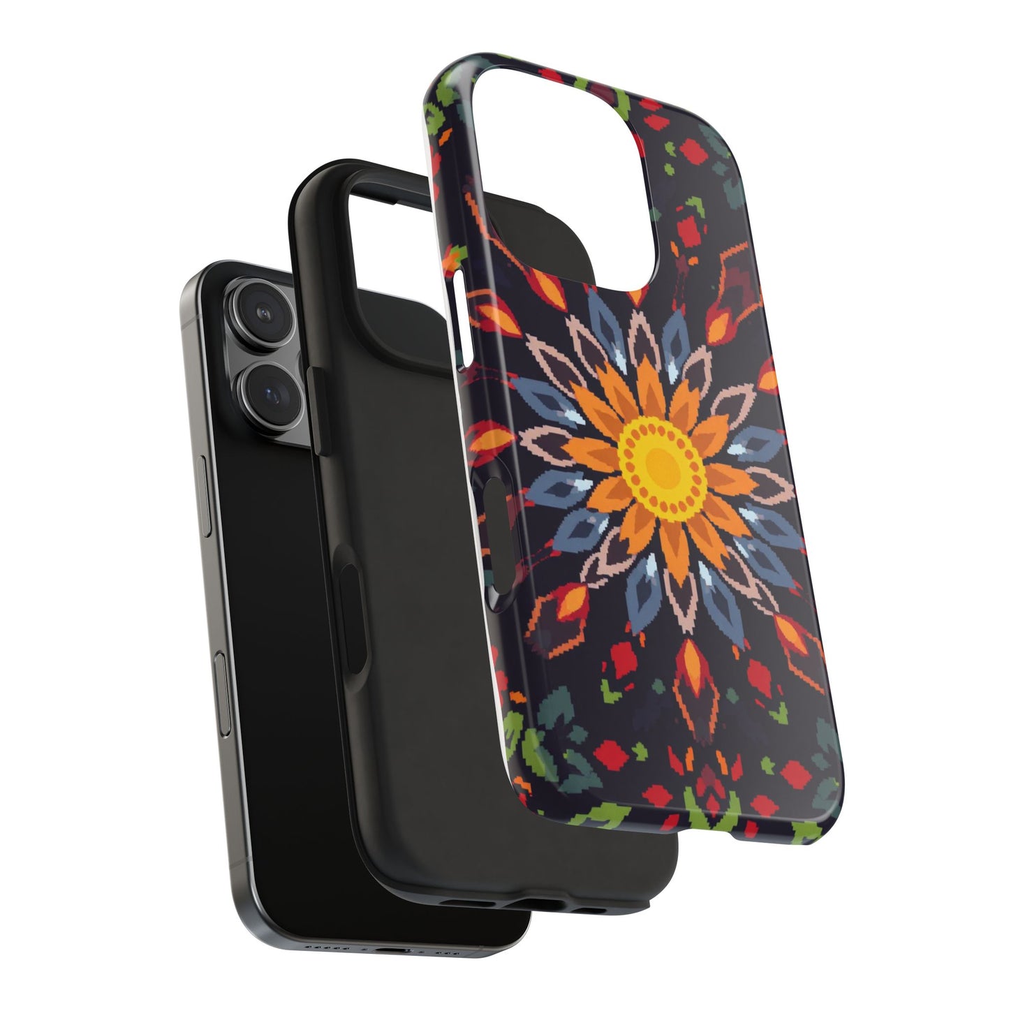 Pixel Art Floral Tough Phone Case - Pixelated Mandala Design for iPhone