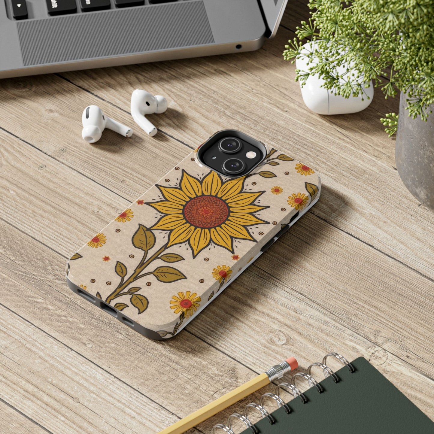 Bright Sunflower Origins Tough Phone Case - Floral Design for Nature Lovers - for iPhone