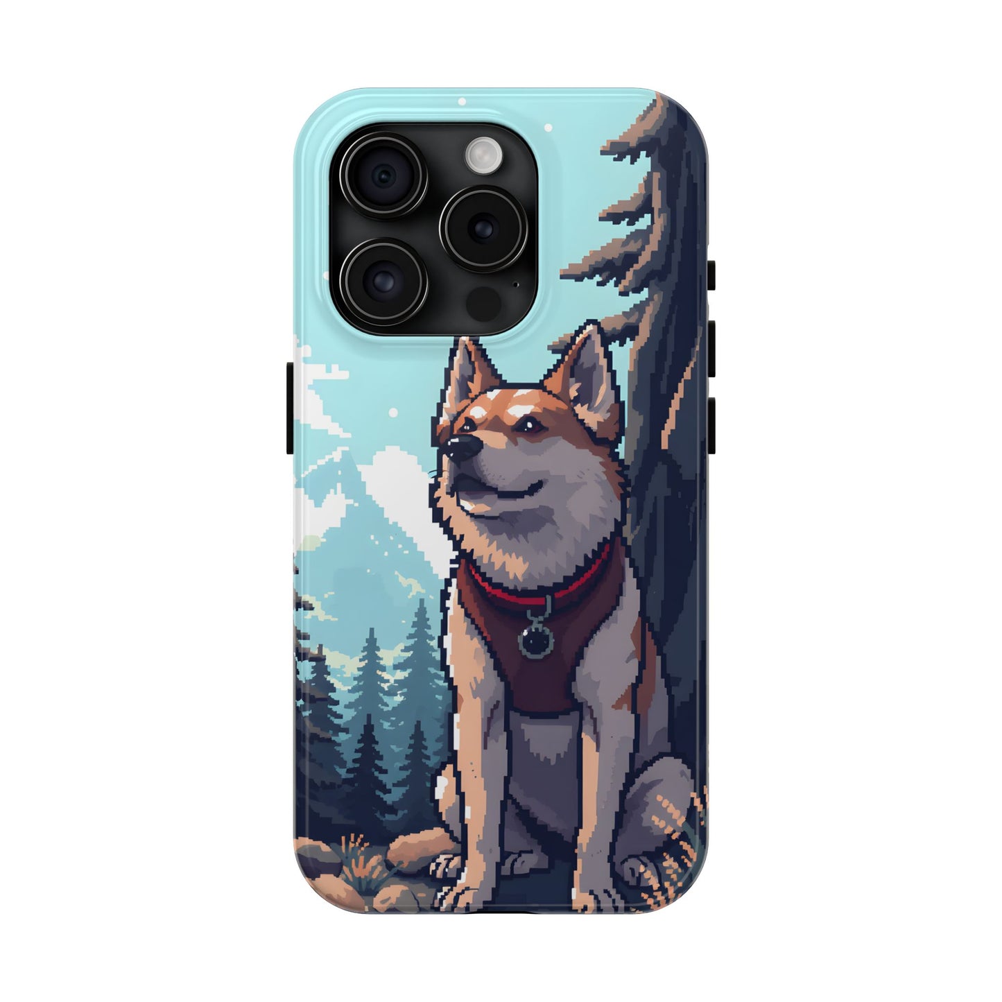 Retro Dog Adventure Tough Phone Case - Pixel Art Shiba Inu Design - for iPhone