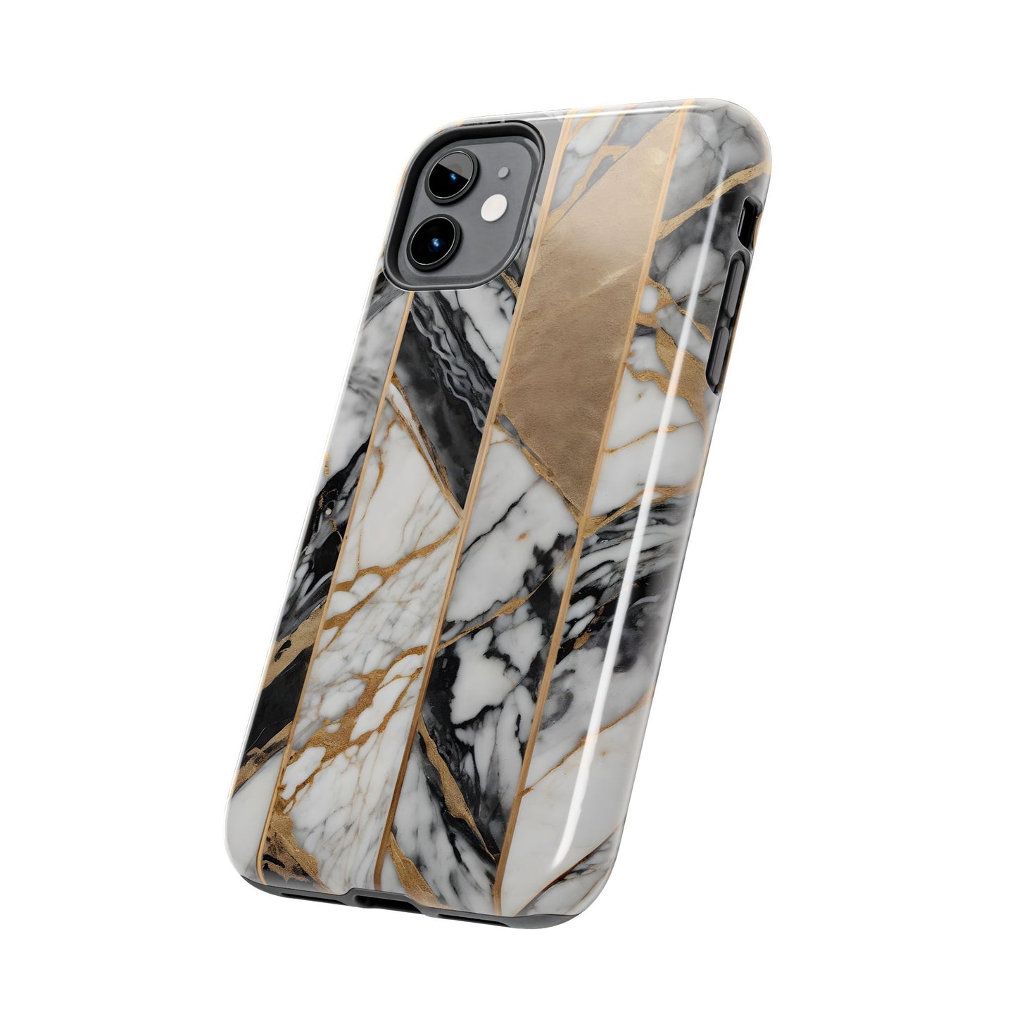 Marble Lines Tough Phone Case with Gold Accents - for iPhone