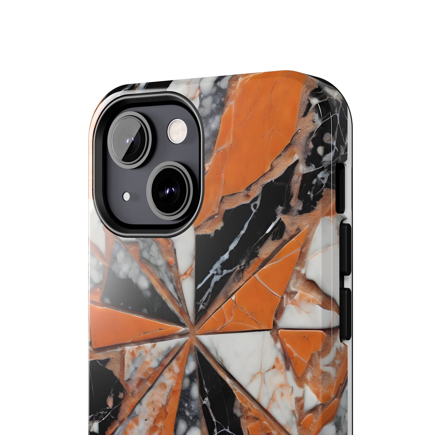 Shattered Pieces Marble Black and Orange Tough Phone Case - for iPhone