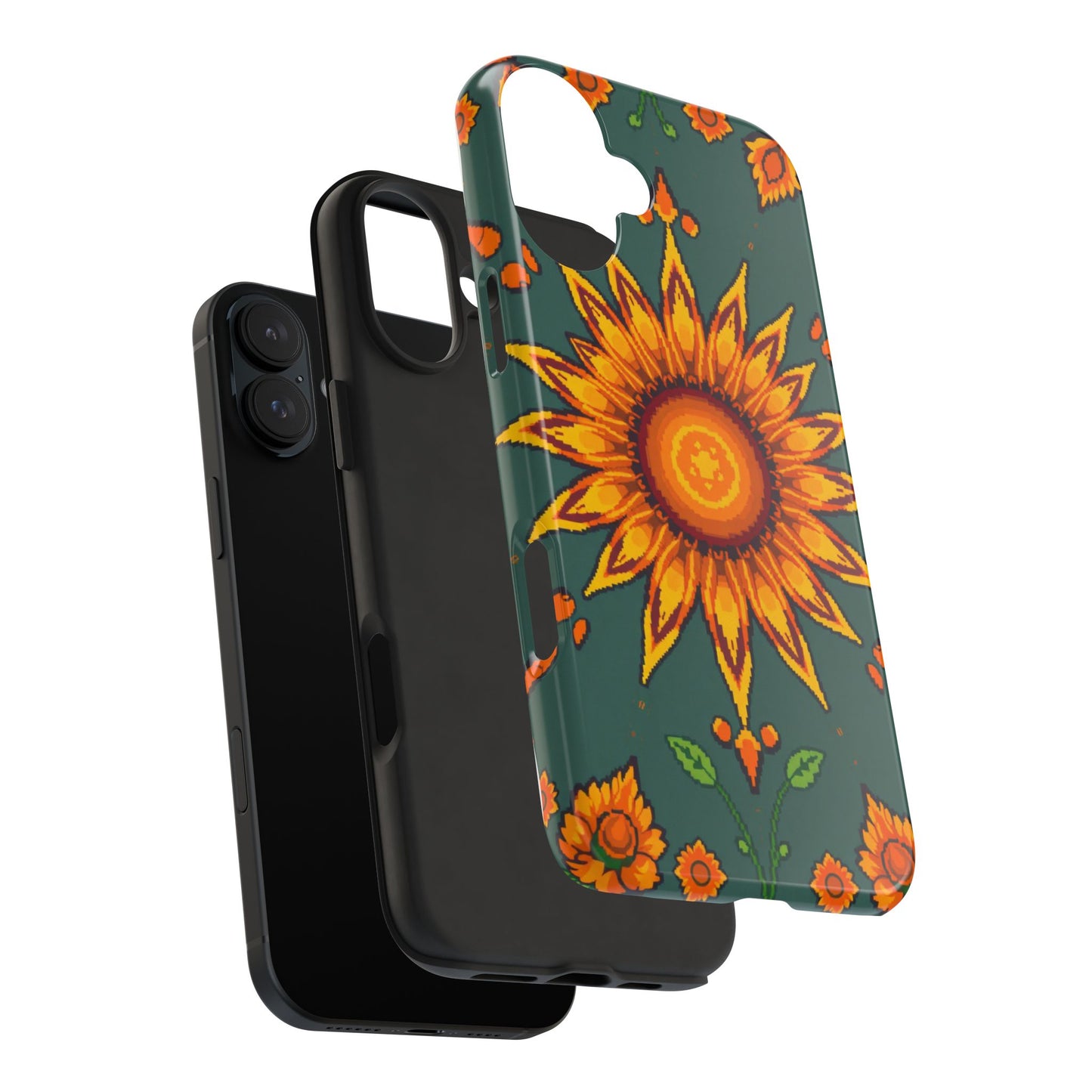 Pixelated Vibrant Floral Tough Phone Case | Sunflower Design for Nature Lovers - for iPhone