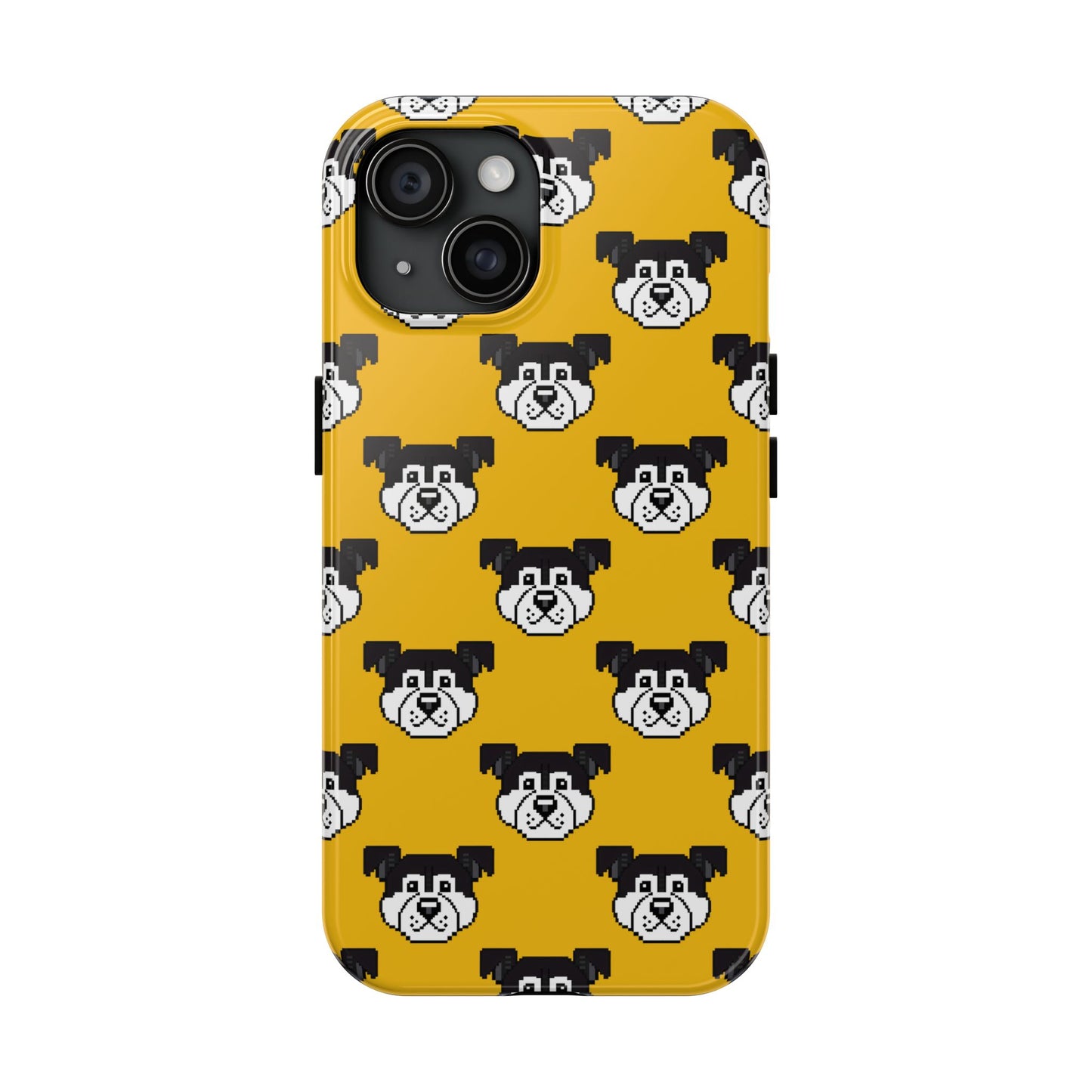 Playful Dog Pattern Tough Phone Case for Pet Lovers - Pixel Art Dog Yellow Background - for iPhone
