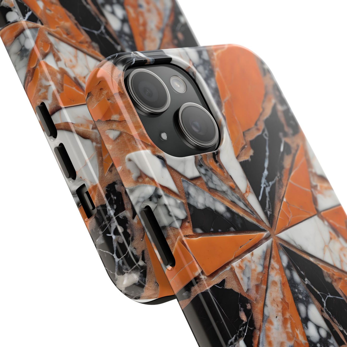Shattered Pieces Marble Black and Orange Tough Phone Case - for iPhone