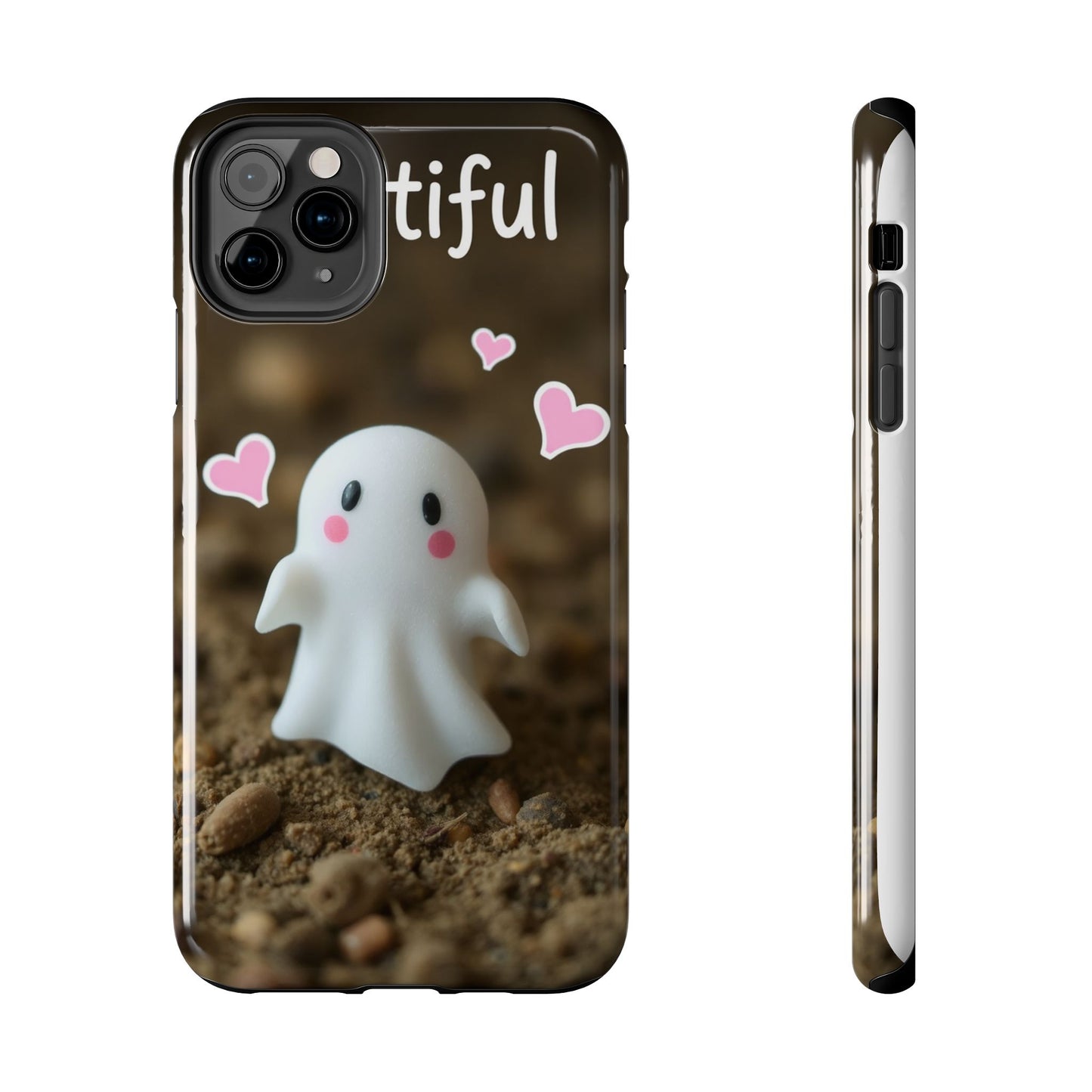 Cute Ghost Tough Phone Case - Beautiful Design with Heart Accents