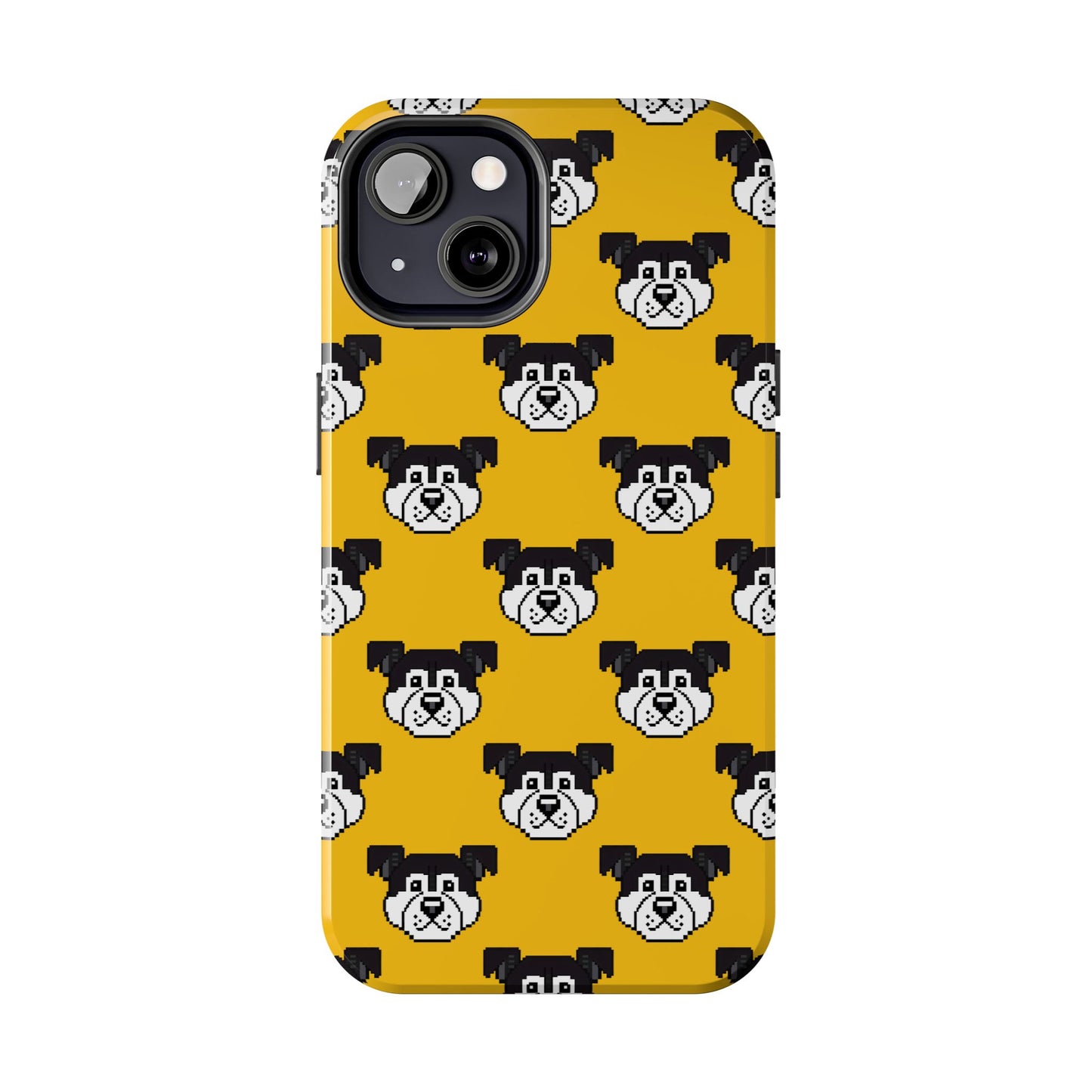 Playful Dog Pattern Tough Phone Case for Pet Lovers - Pixel Art Dog Yellow Background - for iPhone