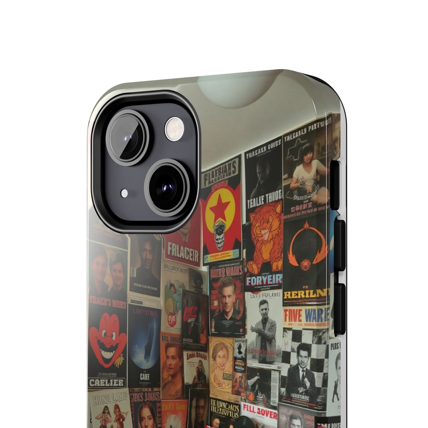 Retro Vibe Tough Phone Case - Vintage Movie Posters & Plush Toys Design