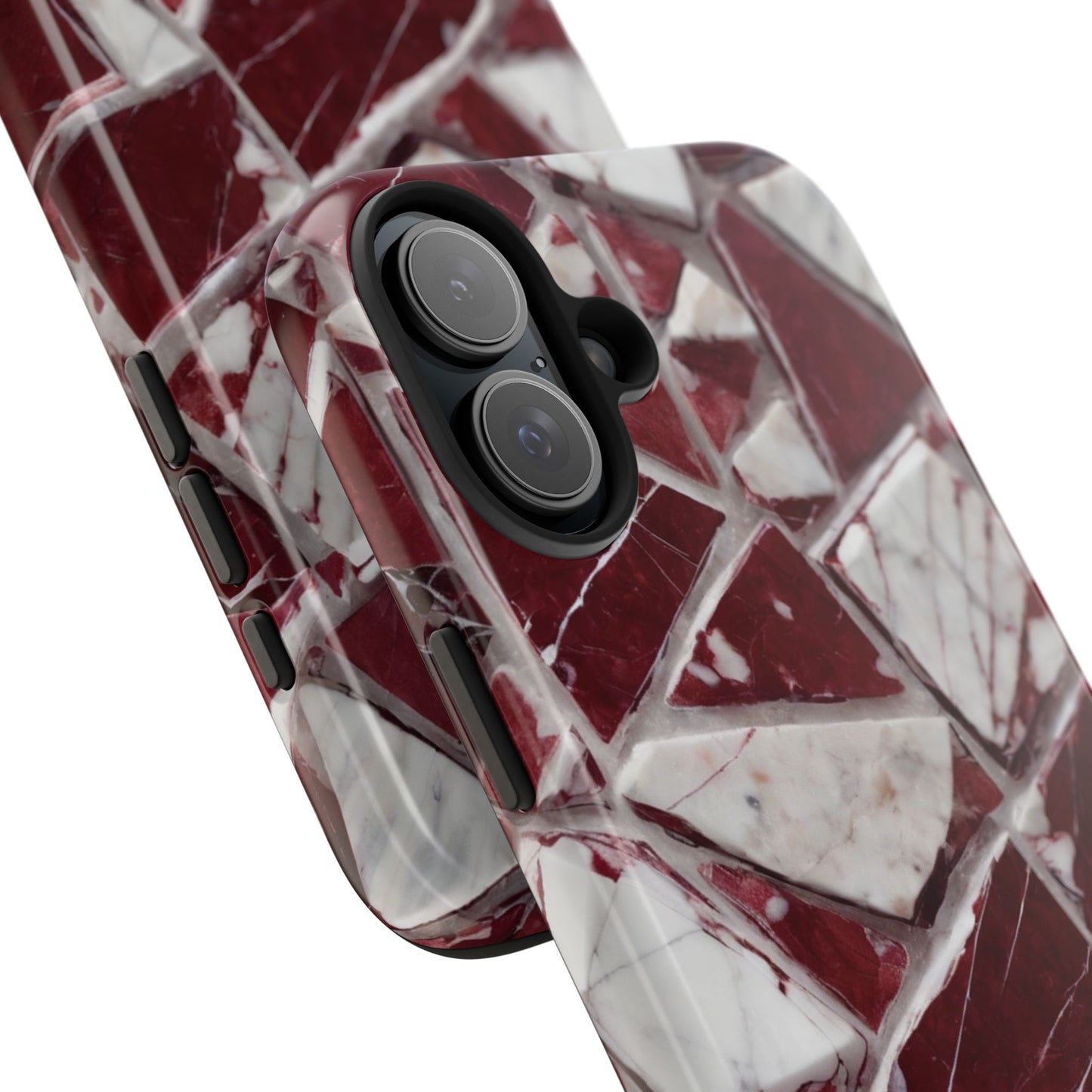 Elegant Red Pieces Marble Pattern Tough Phone Case - Stylish Protection for iPhone
