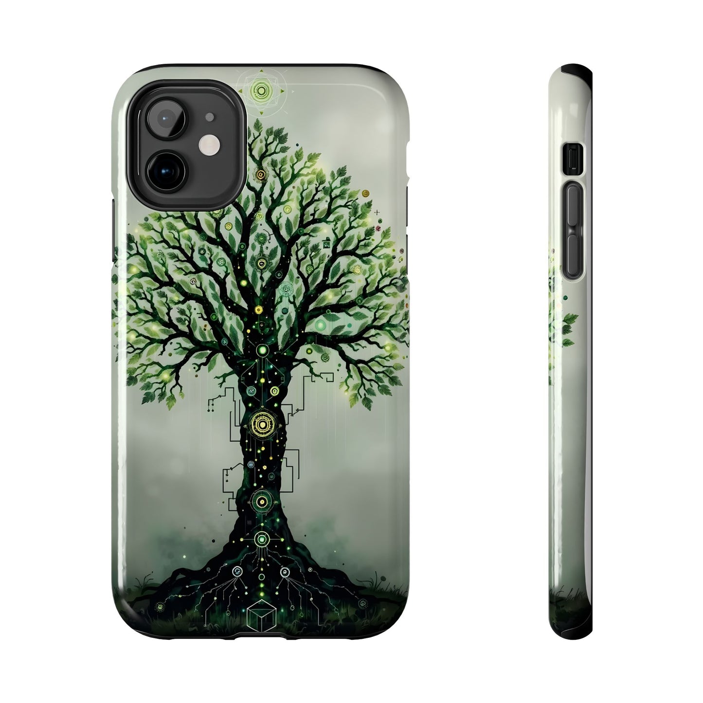 Nature-Inspired Tough Phone Case with Tech Tree Design - for iPhone
