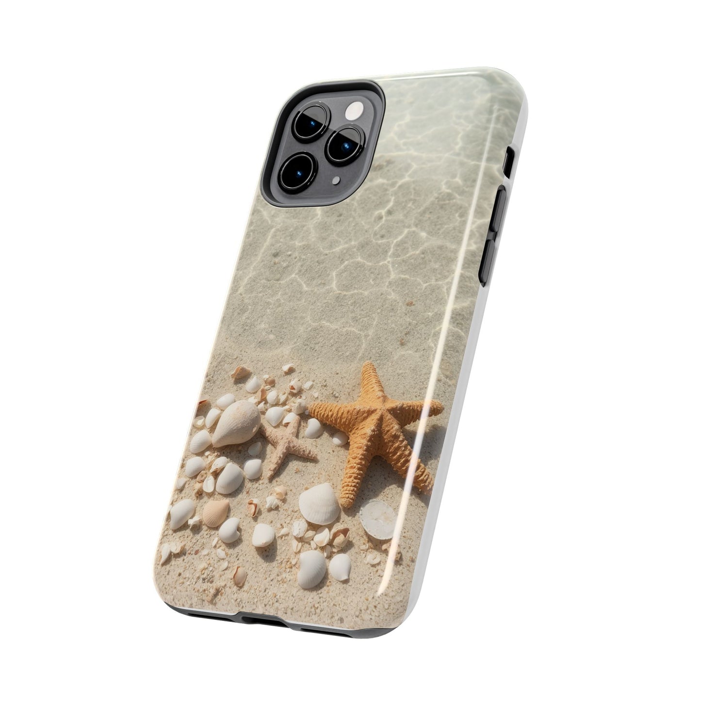 Beach-Inspired Tough Phone Case with Starfish and Seashell Design