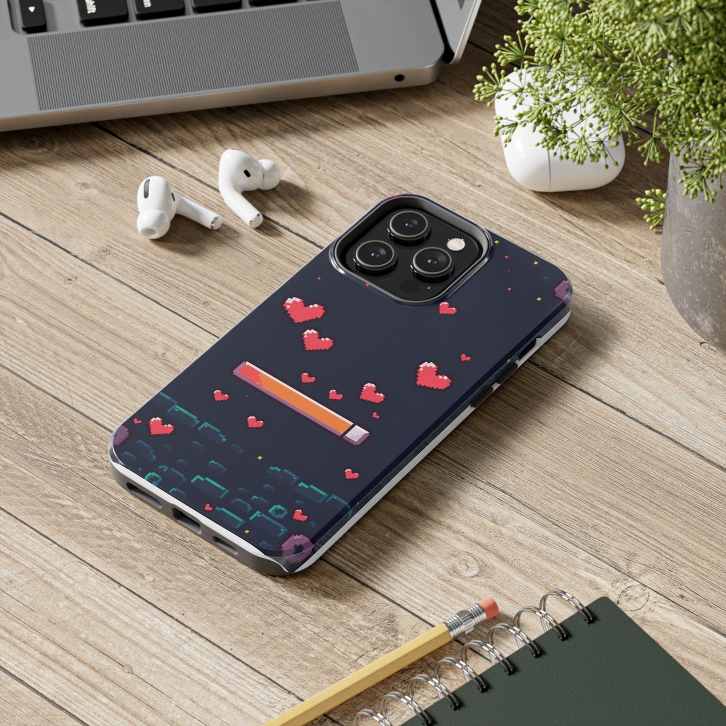 Pixel Heart Tough Phone Case - Retro Gamer Style for Valentine's Day
