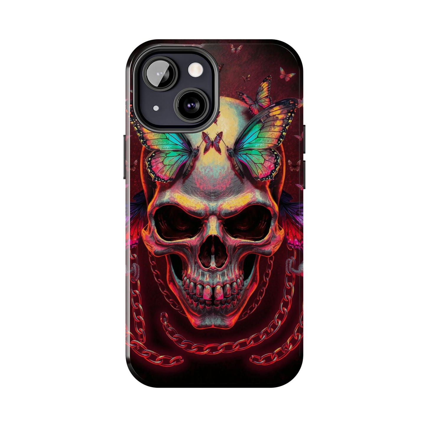 Gothic Skull Phone Case with Butterflies - Durable Tough Phone Case