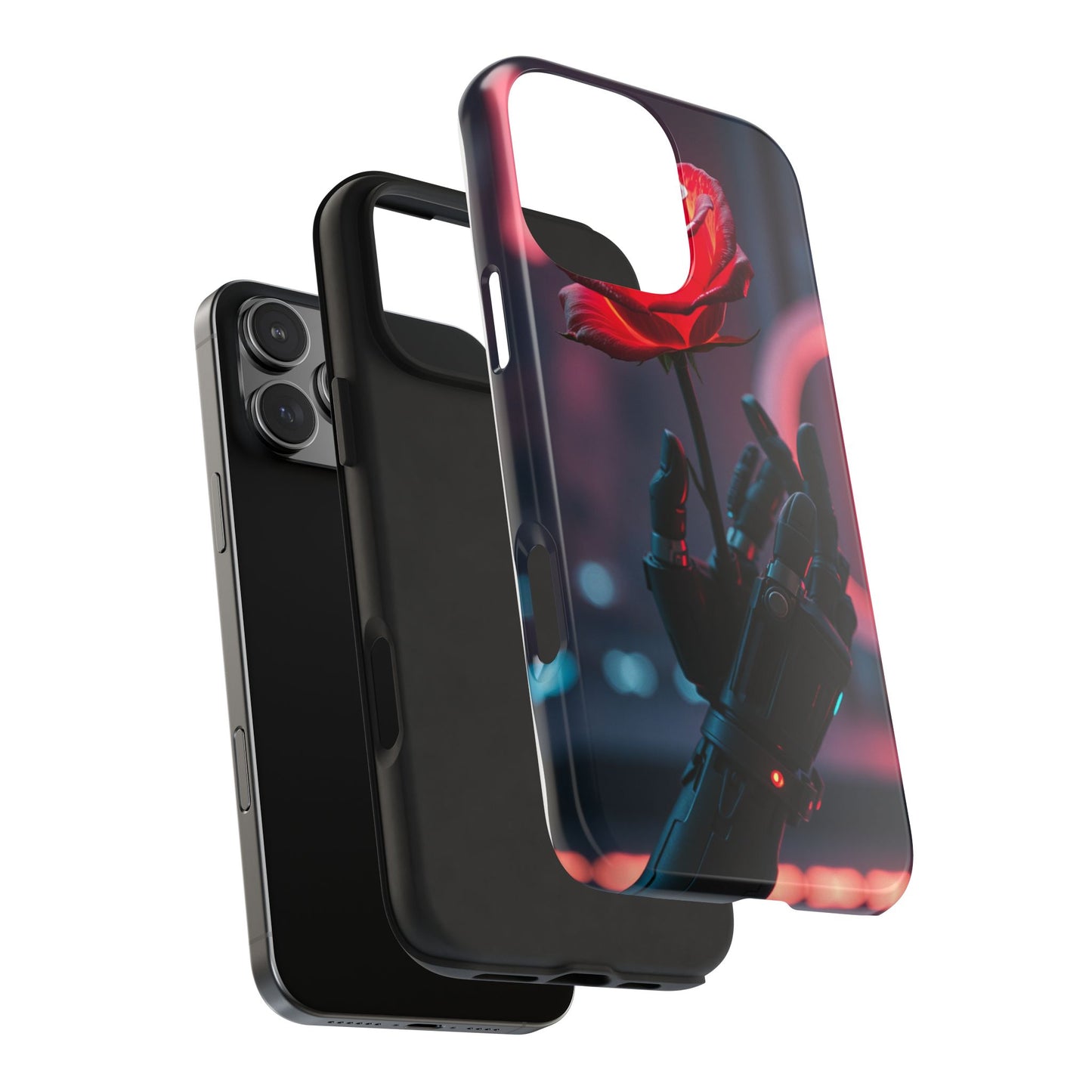Futuristic Tough Phone Case with Robotic Rose Design | Durable Protection