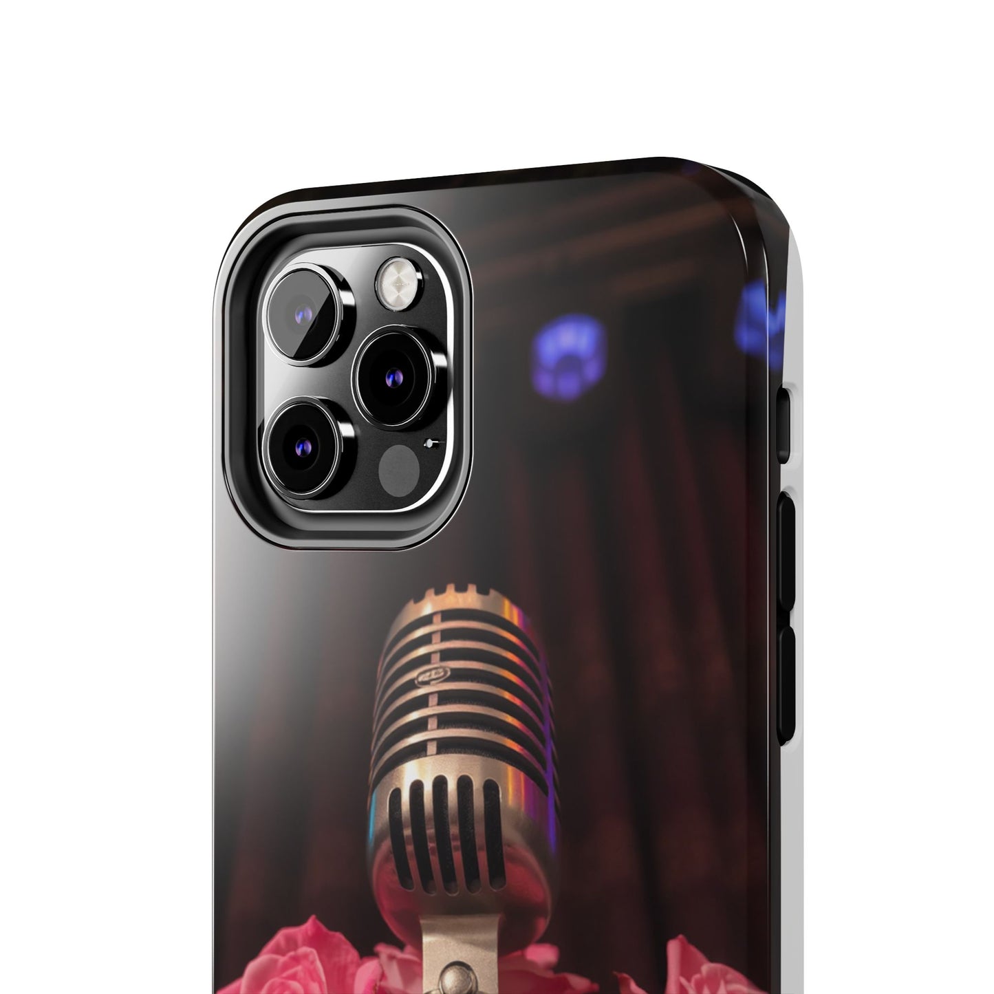 Stylish Tough Phone Case with Vintage Microphone and Roses