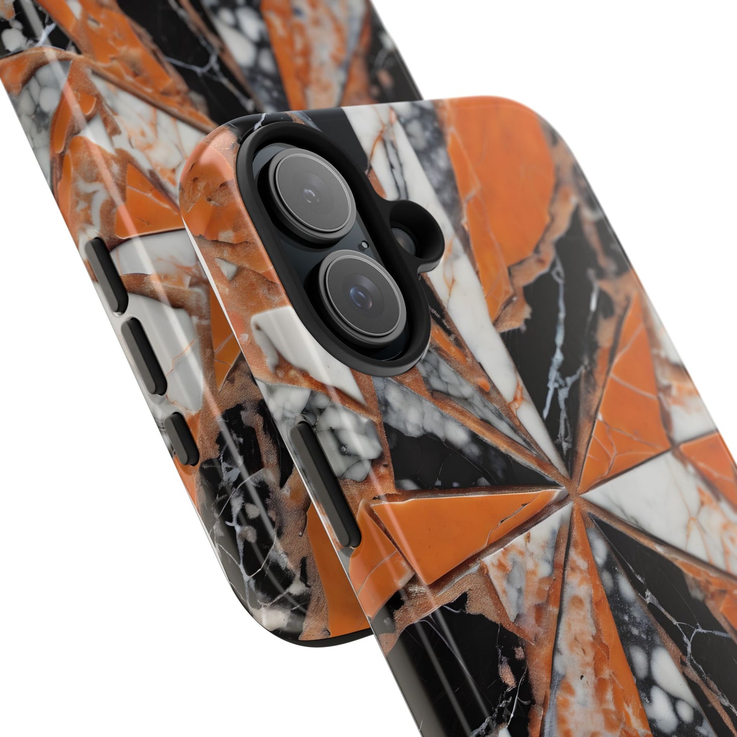 Shattered Pieces Marble Black and Orange Tough Phone Case - for iPhone