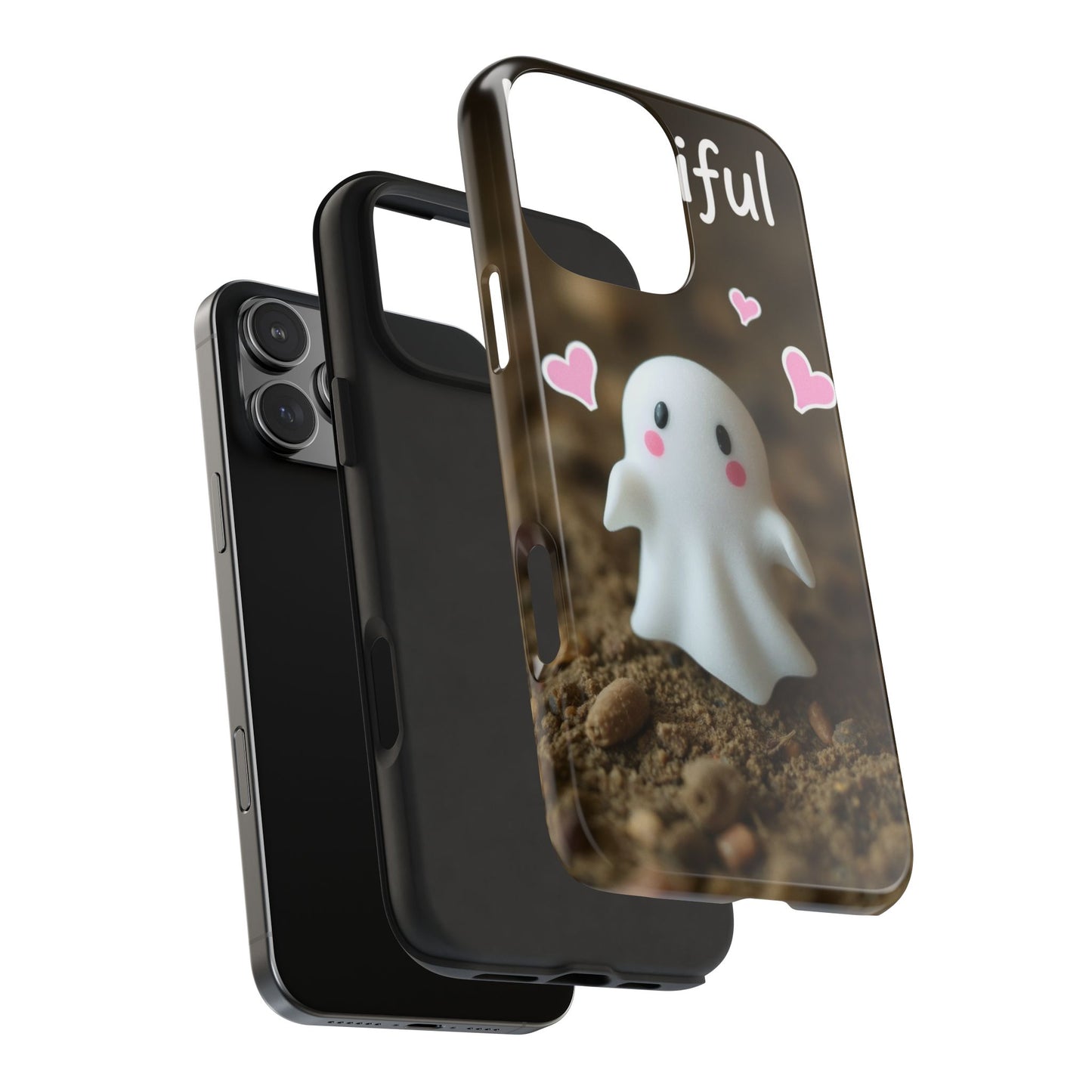 Cute Ghost Tough Phone Case - Beautiful Design with Heart Accents