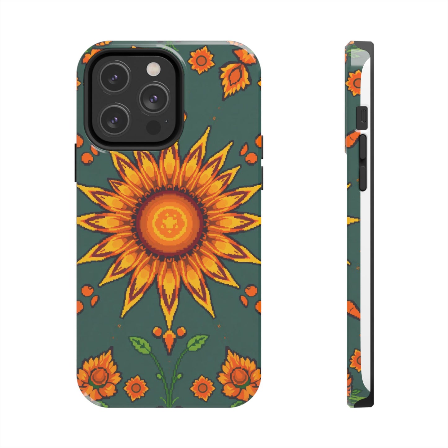 Pixelated Vibrant Floral Tough Phone Case | Sunflower Design for Nature Lovers - for iPhone