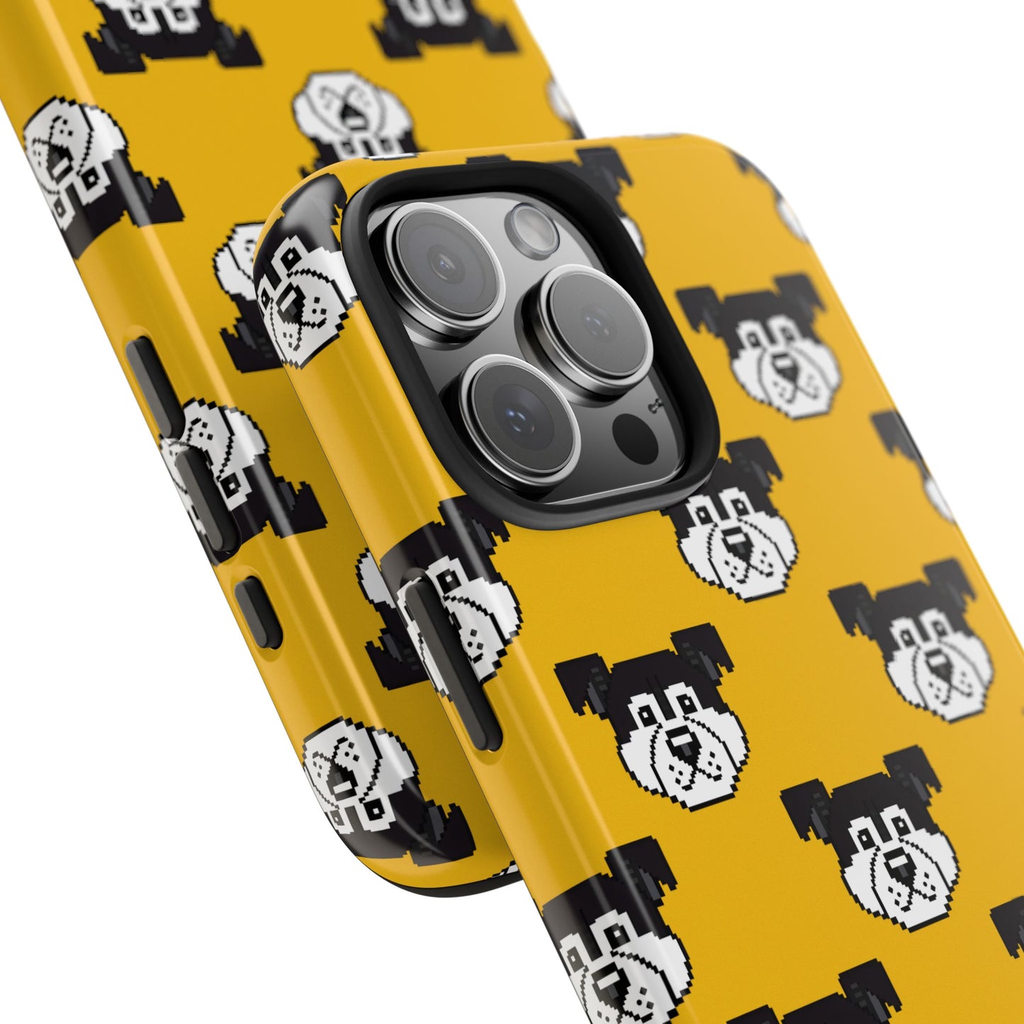 Playful Dog Pattern Tough Phone Case for Pet Lovers - Pixel Art Dog Yellow Background - for iPhone
