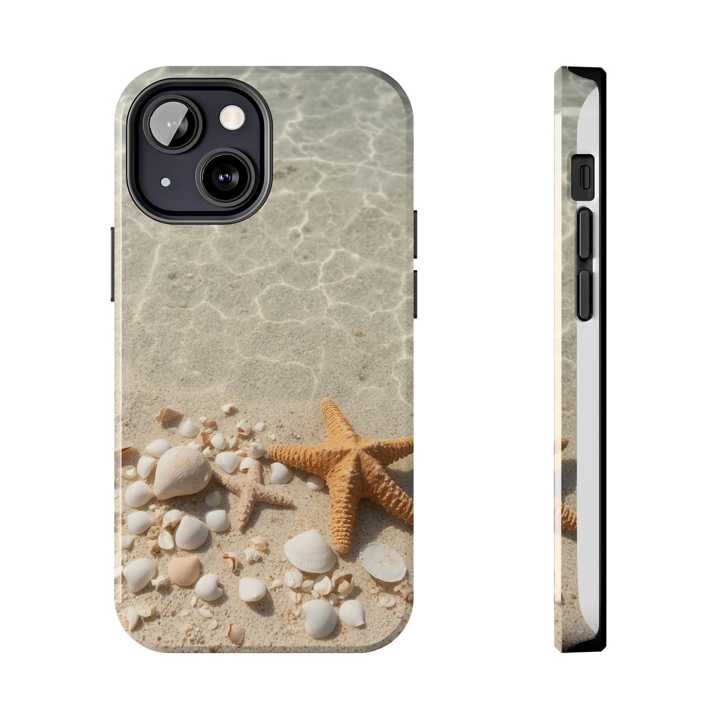 Beach-Inspired Tough Phone Case with Starfish and Seashell Design