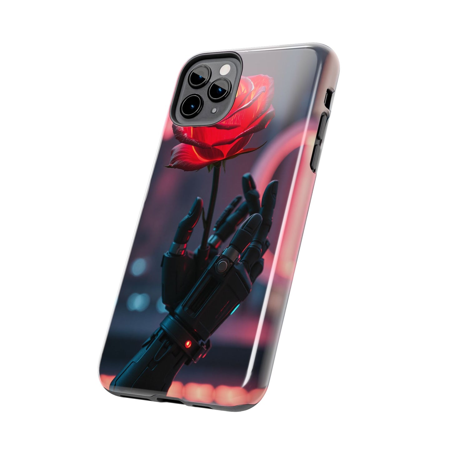 Futuristic Tough Phone Case with Robotic Rose Design | Durable Protection