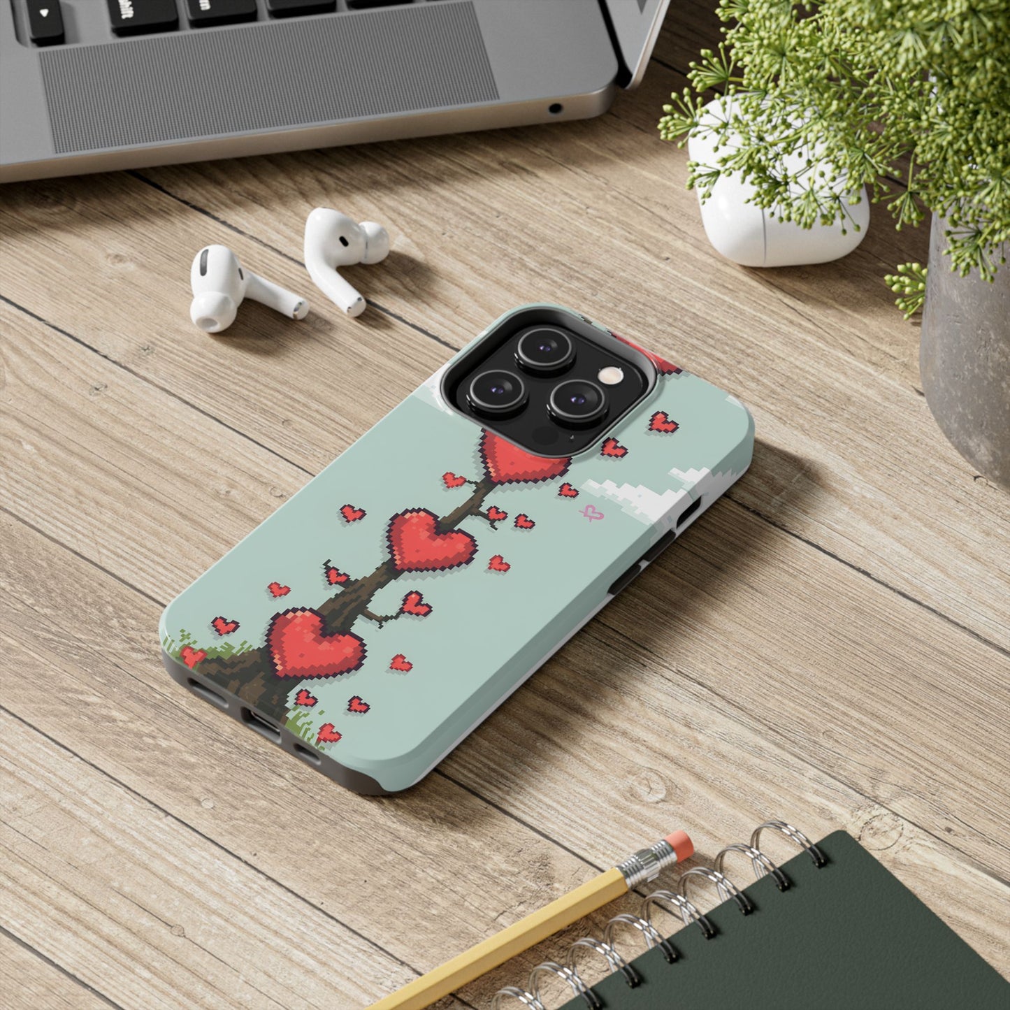 Pixelated Love Hearts Tree | Tough Phone Case - Cute Design - for iPhone