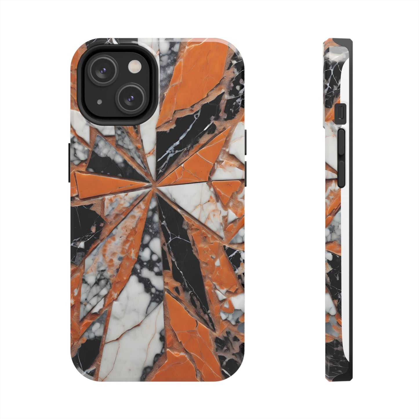 Shattered Pieces Marble Black and Orange Tough Phone Case - for iPhone