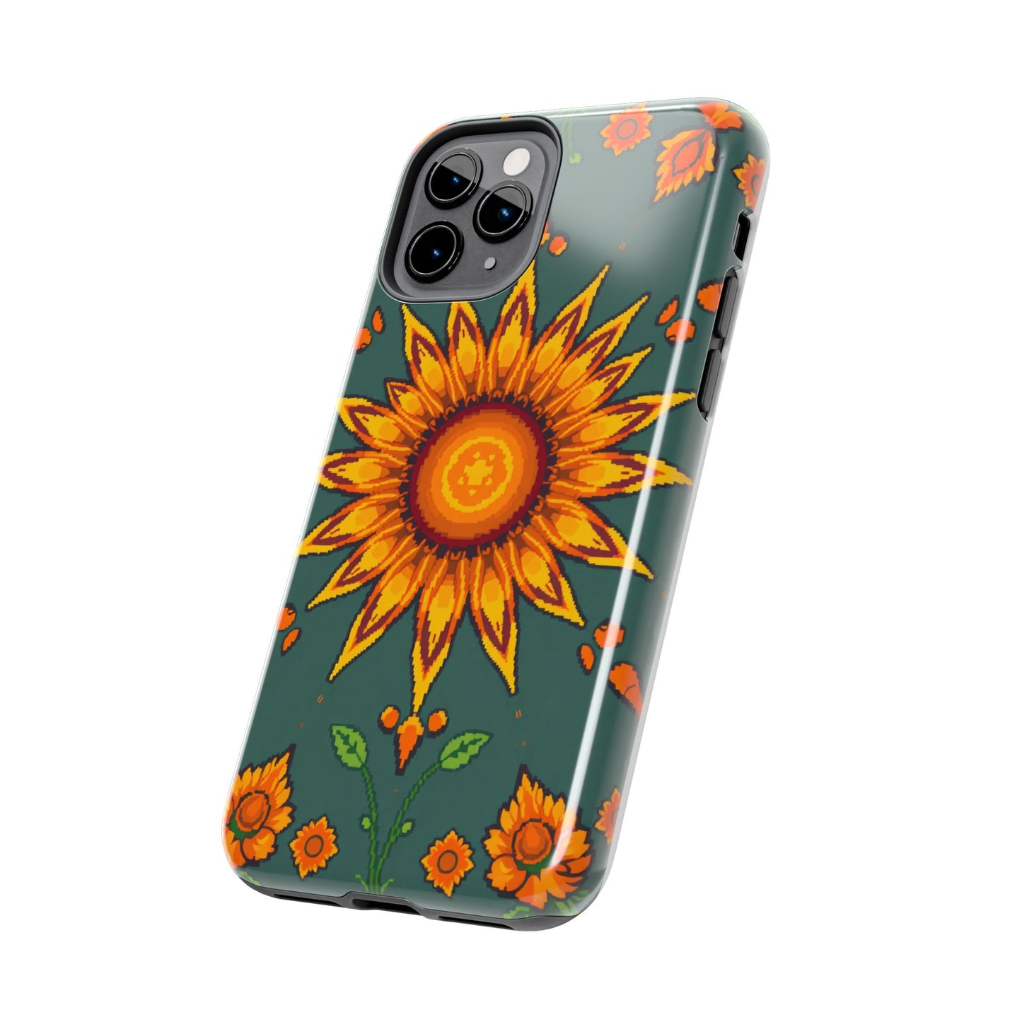 Pixelated Vibrant Floral Tough Phone Case | Sunflower Design for Nature Lovers - for iPhone