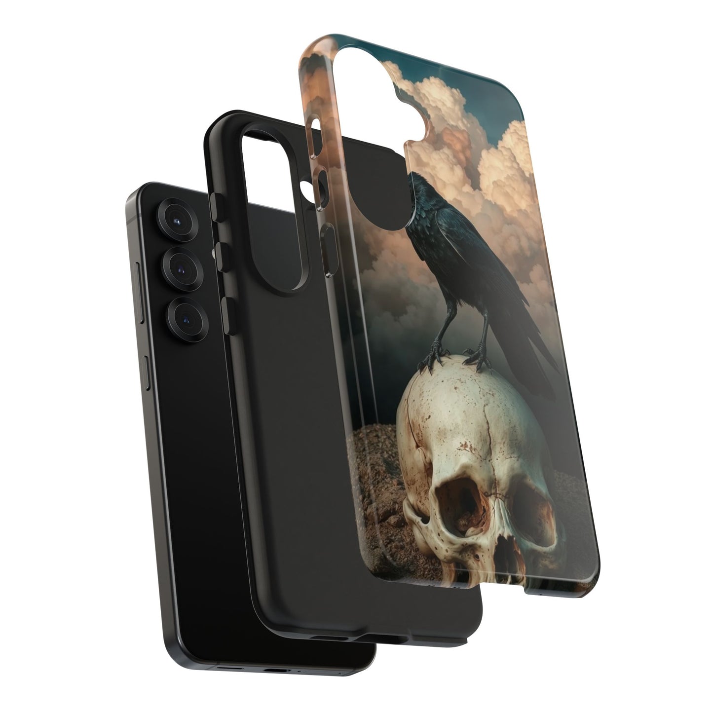 Gothic Raven Skull Tough Phone Case - Unique Protective Cover for Halloween Lovers