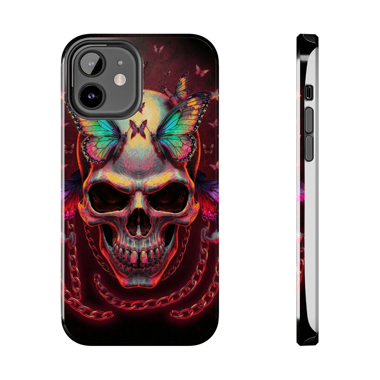 Gothic Skull Phone Case with Butterflies - Durable Tough Phone Case