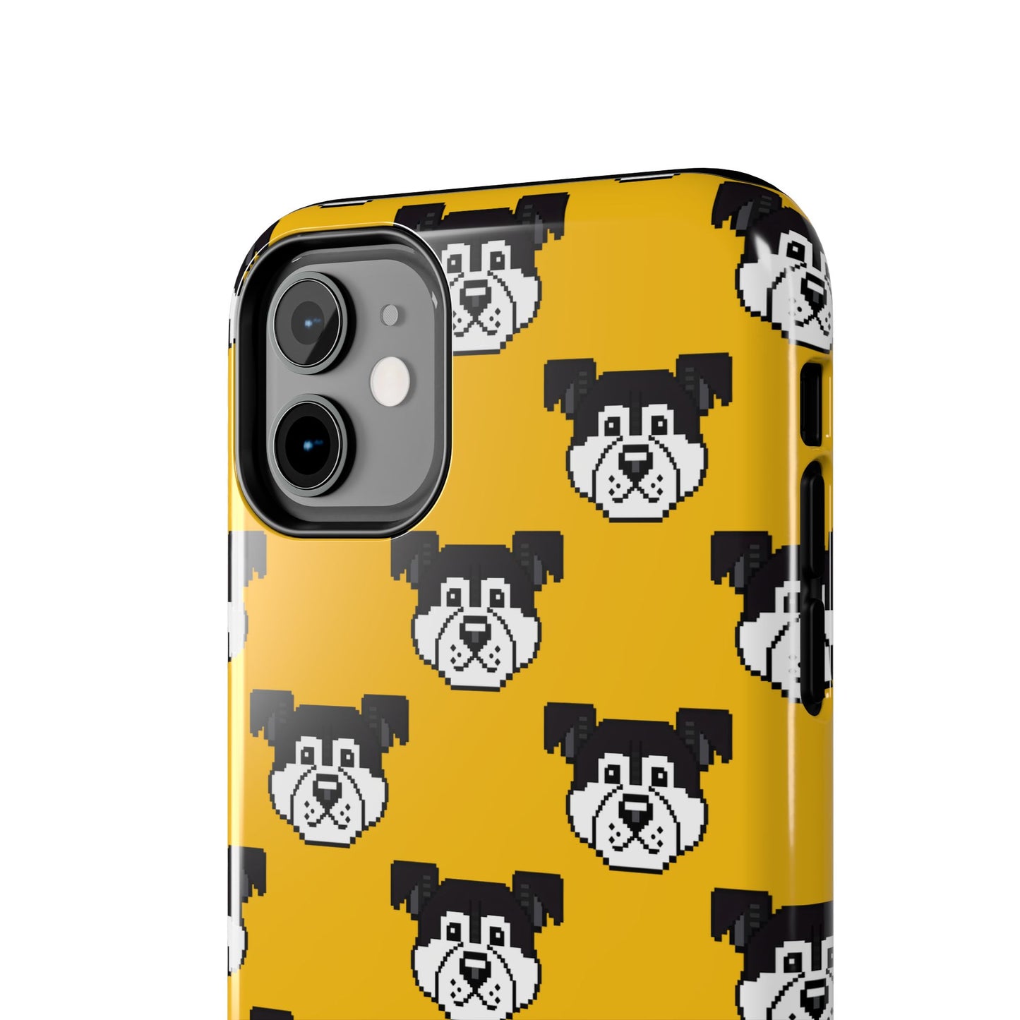 Playful Dog Pattern Tough Phone Case for Pet Lovers - Pixel Art Dog Yellow Background - for iPhone