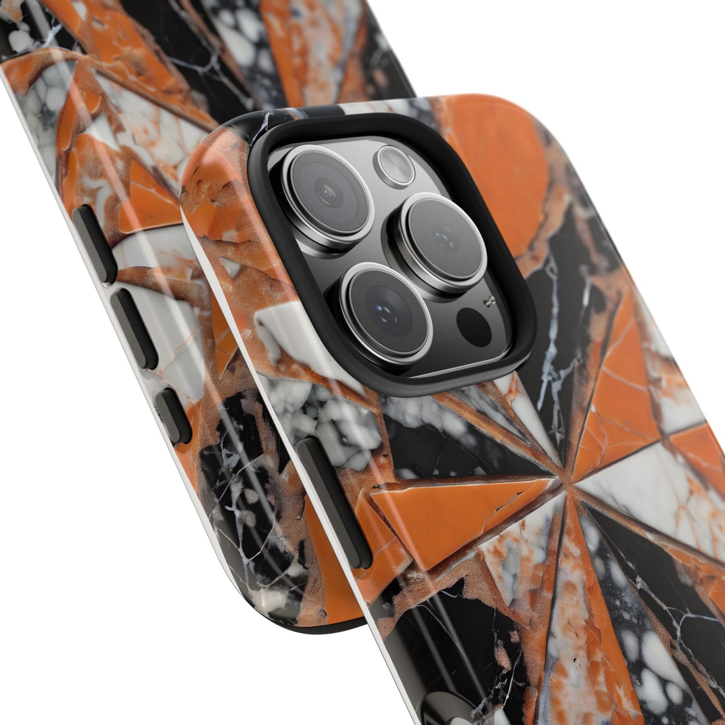 Shattered Pieces Marble Black and Orange Tough Phone Case - for iPhone