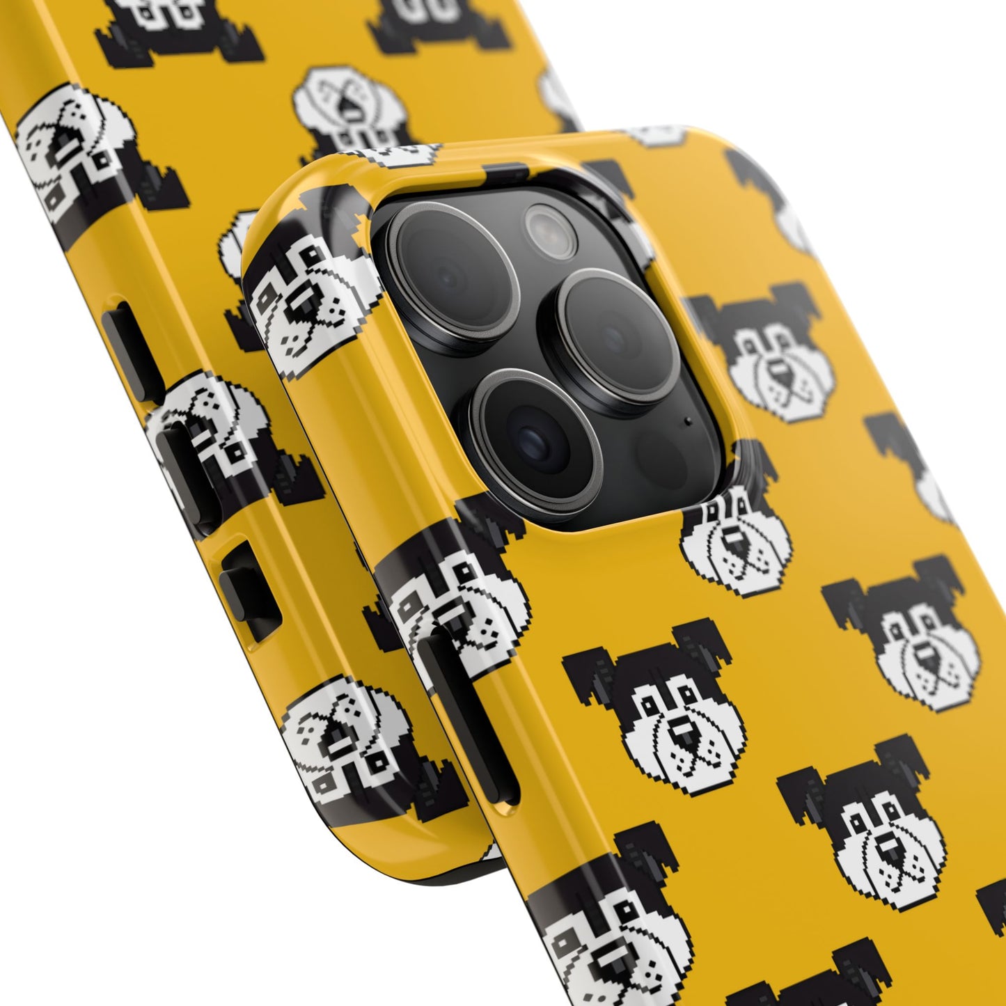 Playful Dog Pattern Tough Phone Case for Pet Lovers - Pixel Art Dog Yellow Background - for iPhone