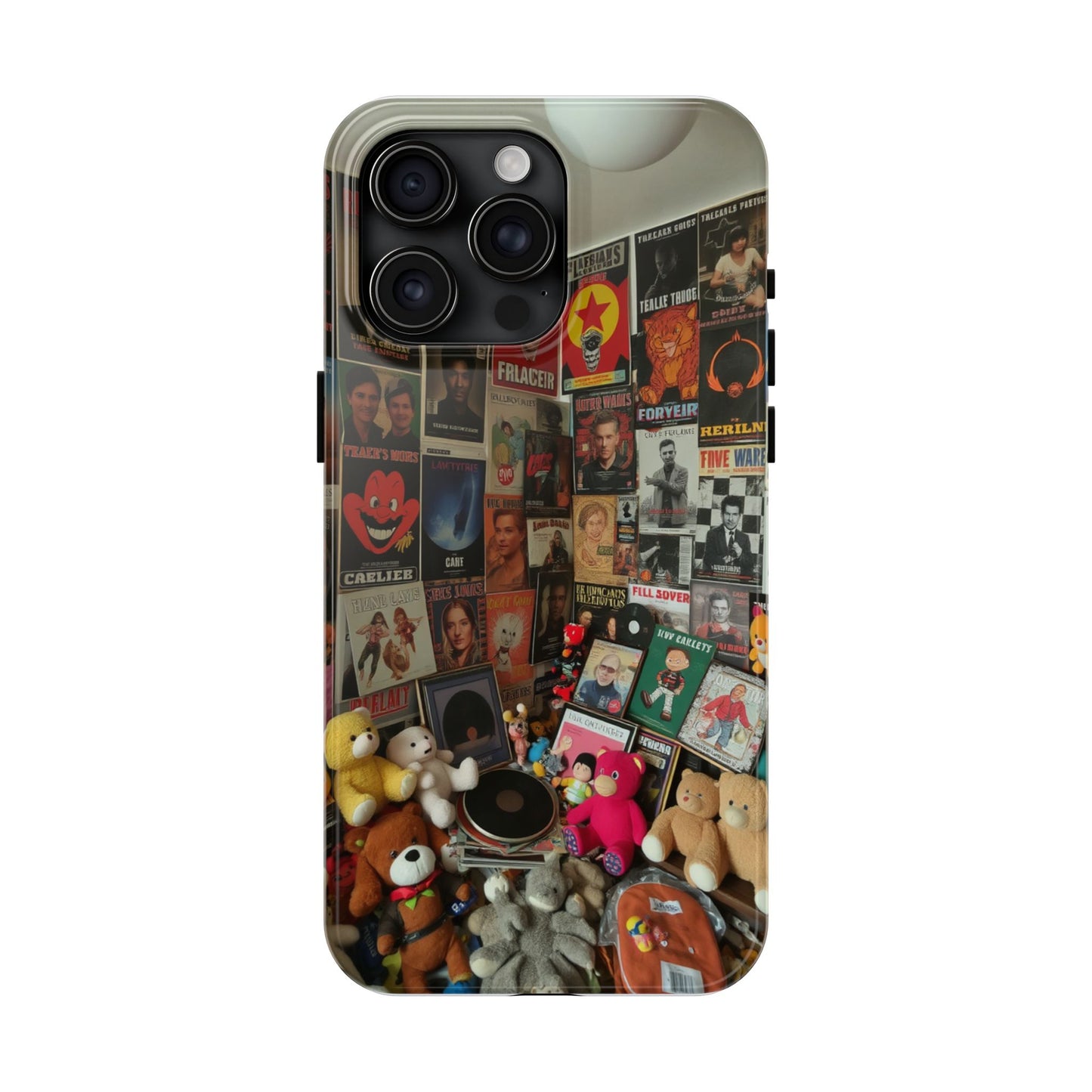 Retro Vibe Tough Phone Case - Vintage Movie Posters & Plush Toys Design
