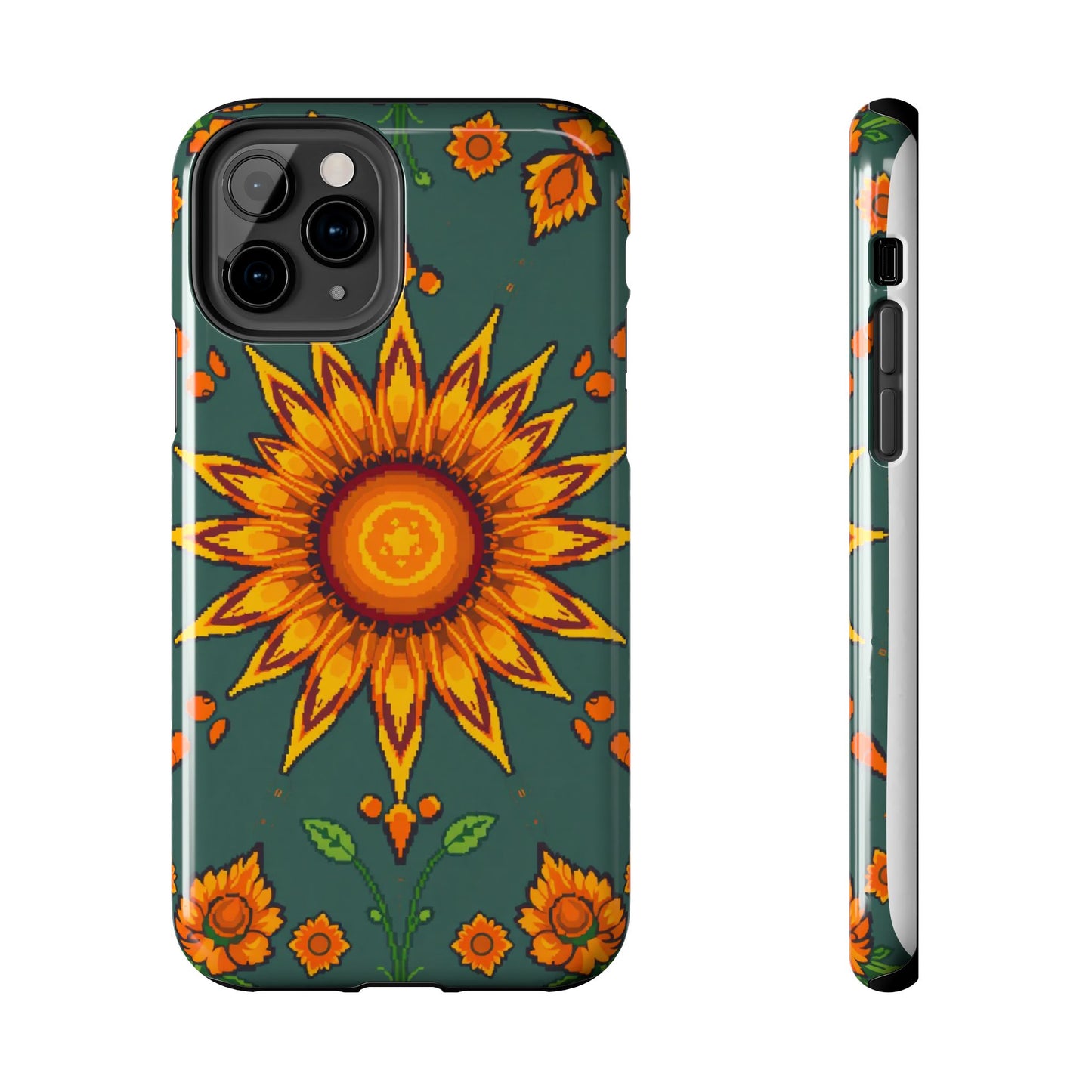 Pixelated Vibrant Floral Tough Phone Case | Sunflower Design for Nature Lovers - for iPhone
