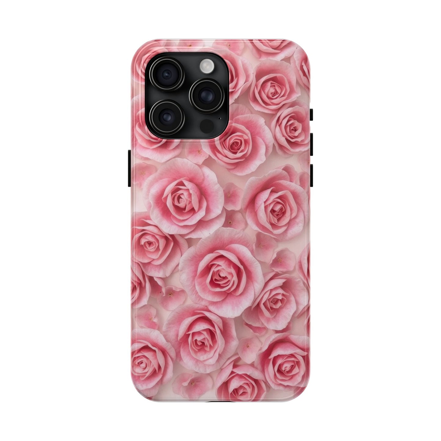 Floral Tough Phone Case - Pink Rose Design, Durable Protection for Flower Lovers