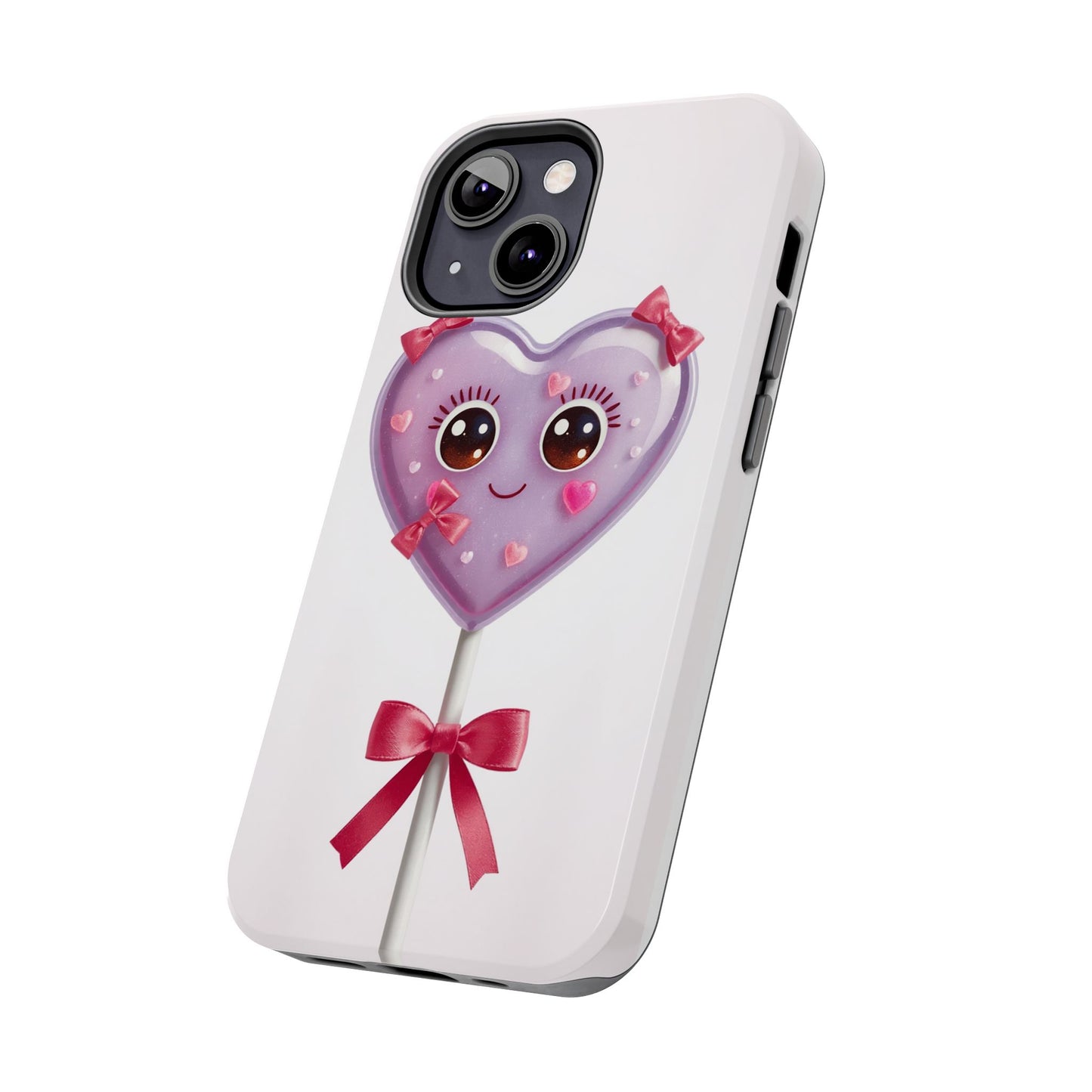 Cute Heart Lollipop Tough Phone Case - Adorable Protection for Candy Lovers