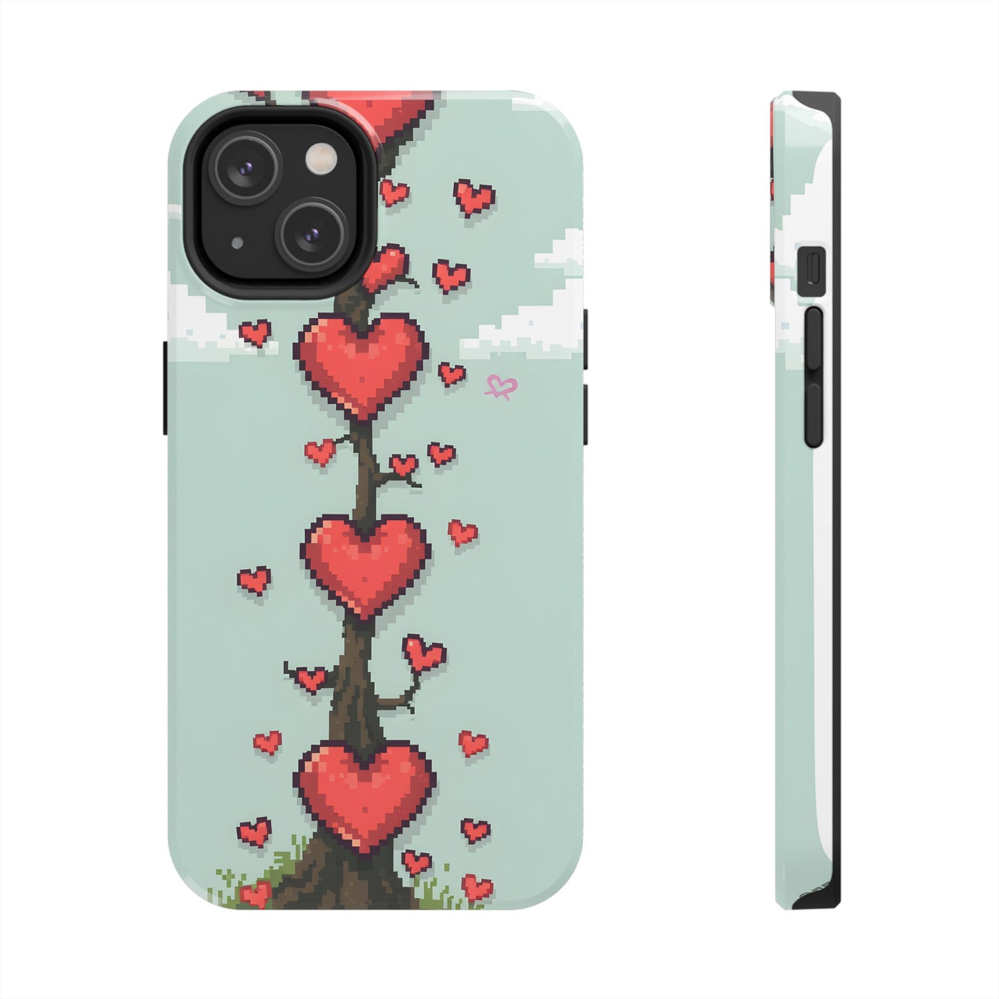 Pixelated Love Hearts Tree | Tough Phone Case - Cute Design - for iPhone